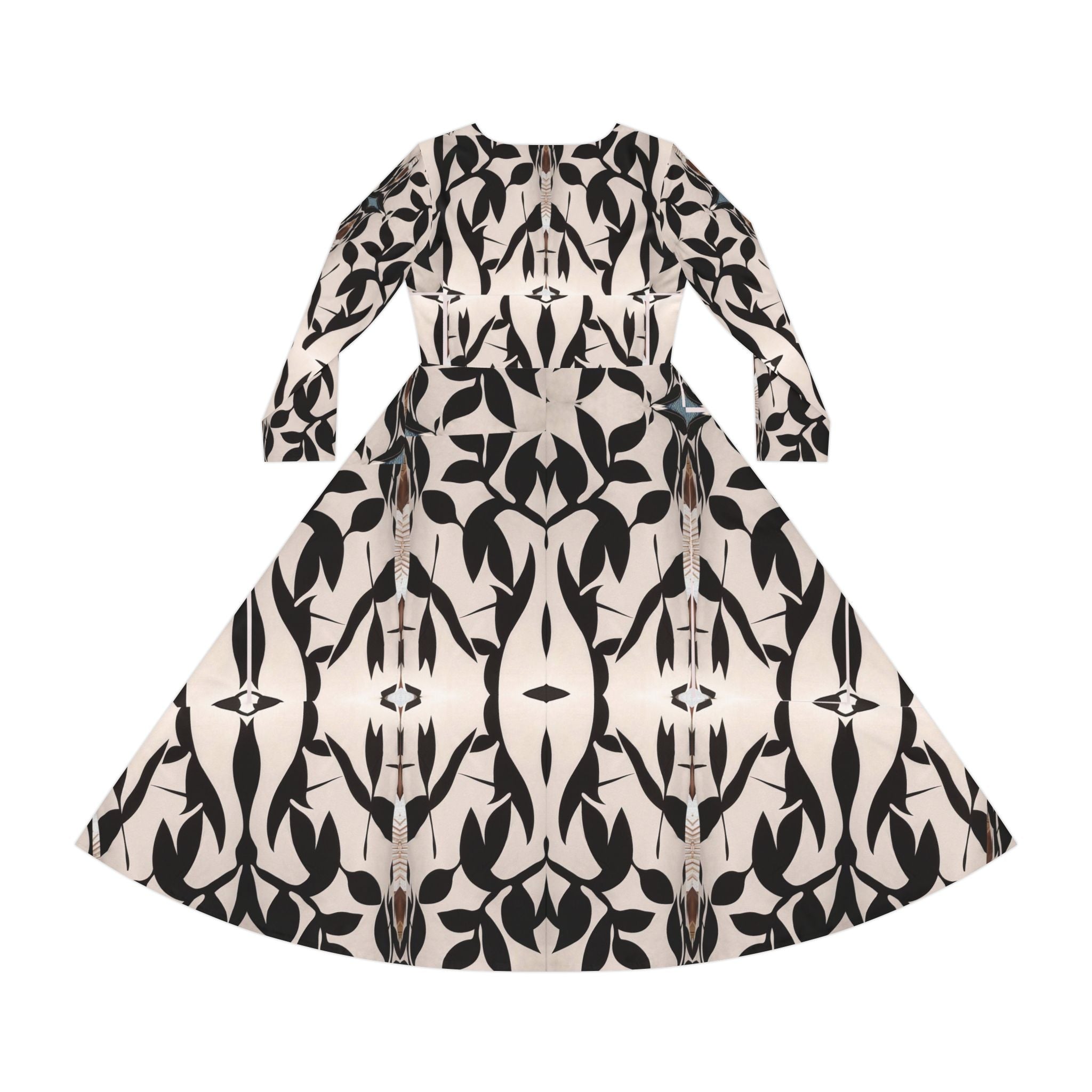 Vestido manga larga para mujer — Estampado geométrico integral en negro y crema