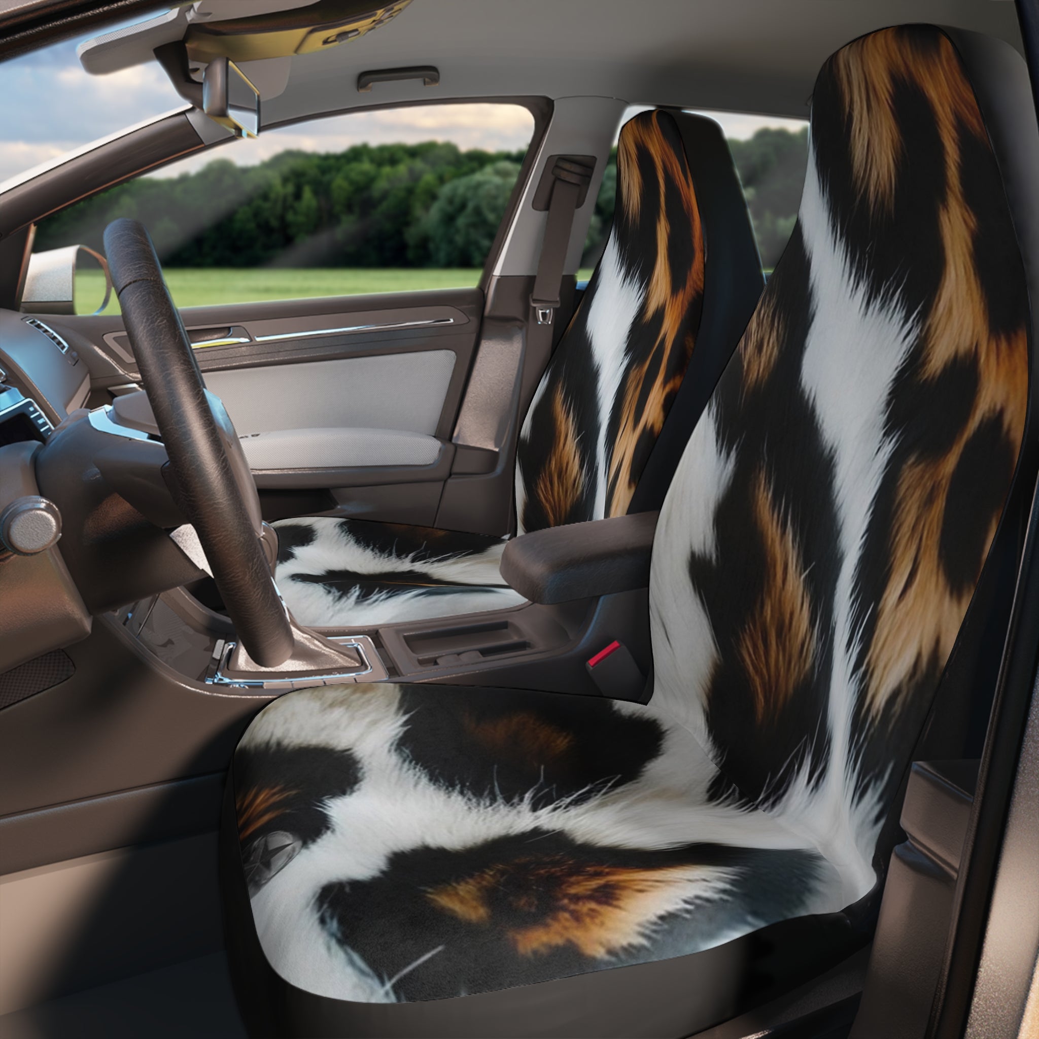 Leopard Fur Print Car Seat Covers — Polyester Front Seat Protectors