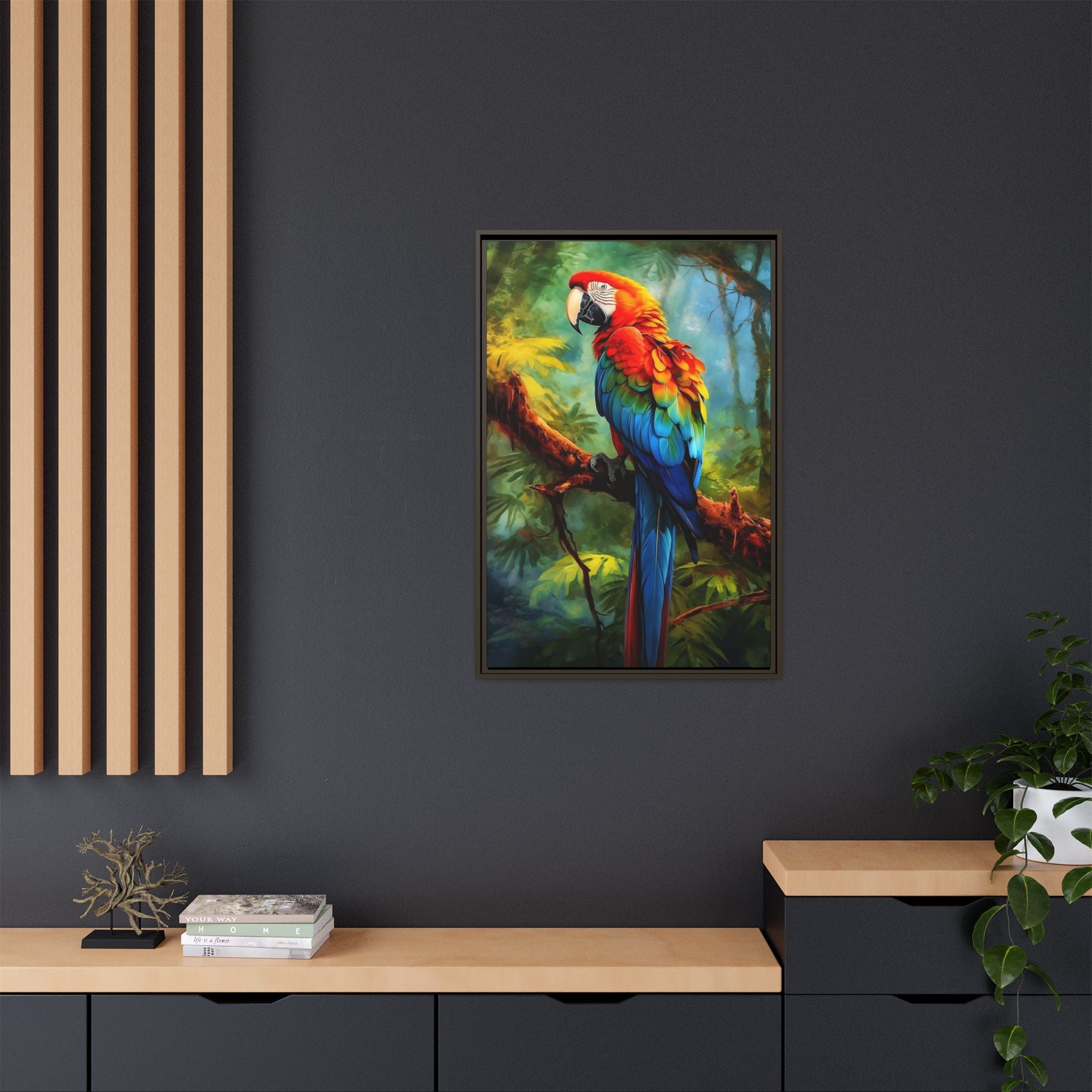 Scarlet Macaw Tropical Canvas Print (Framed Matte)