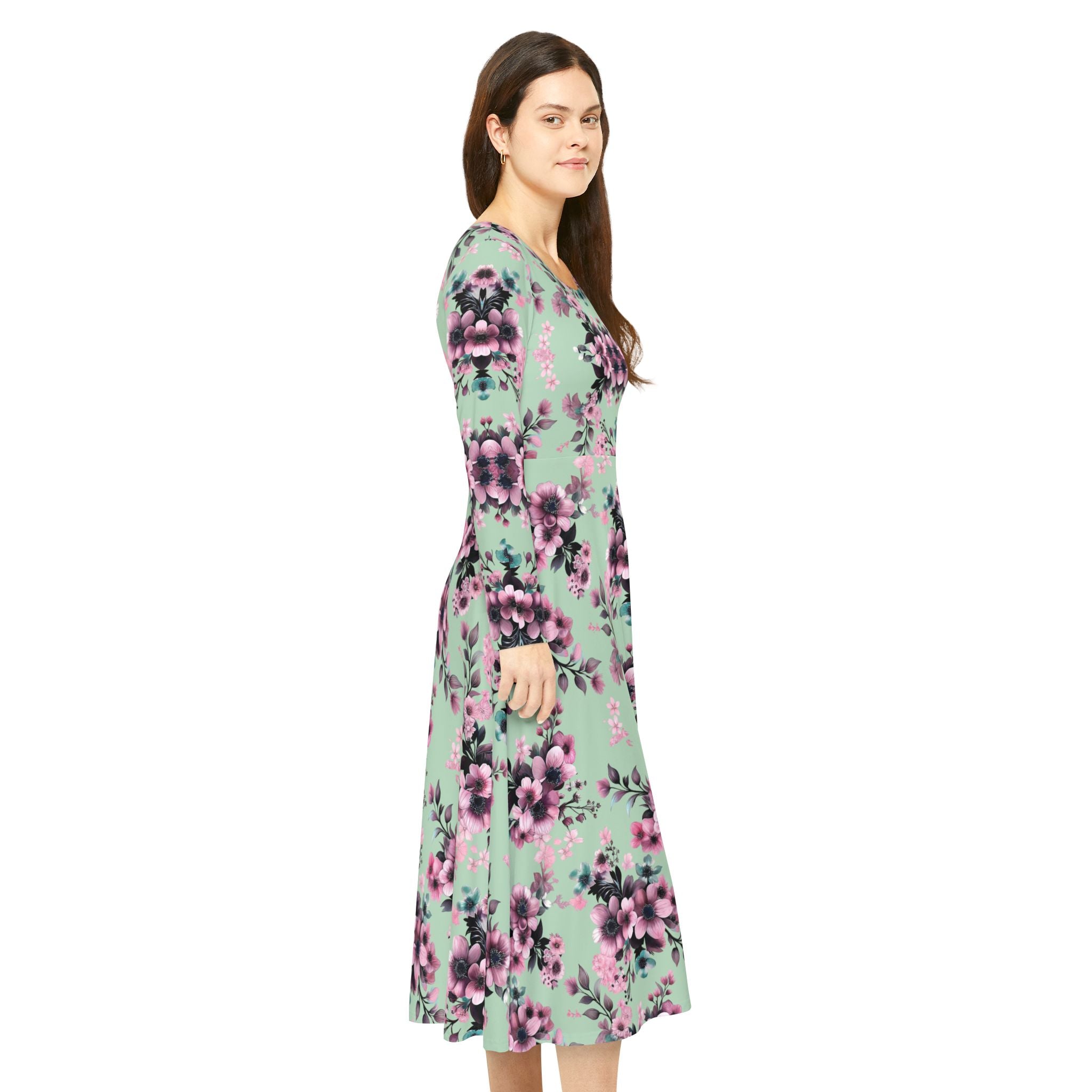 Floral Pink Kaleidoscope Long Sleeve luxury Dress
