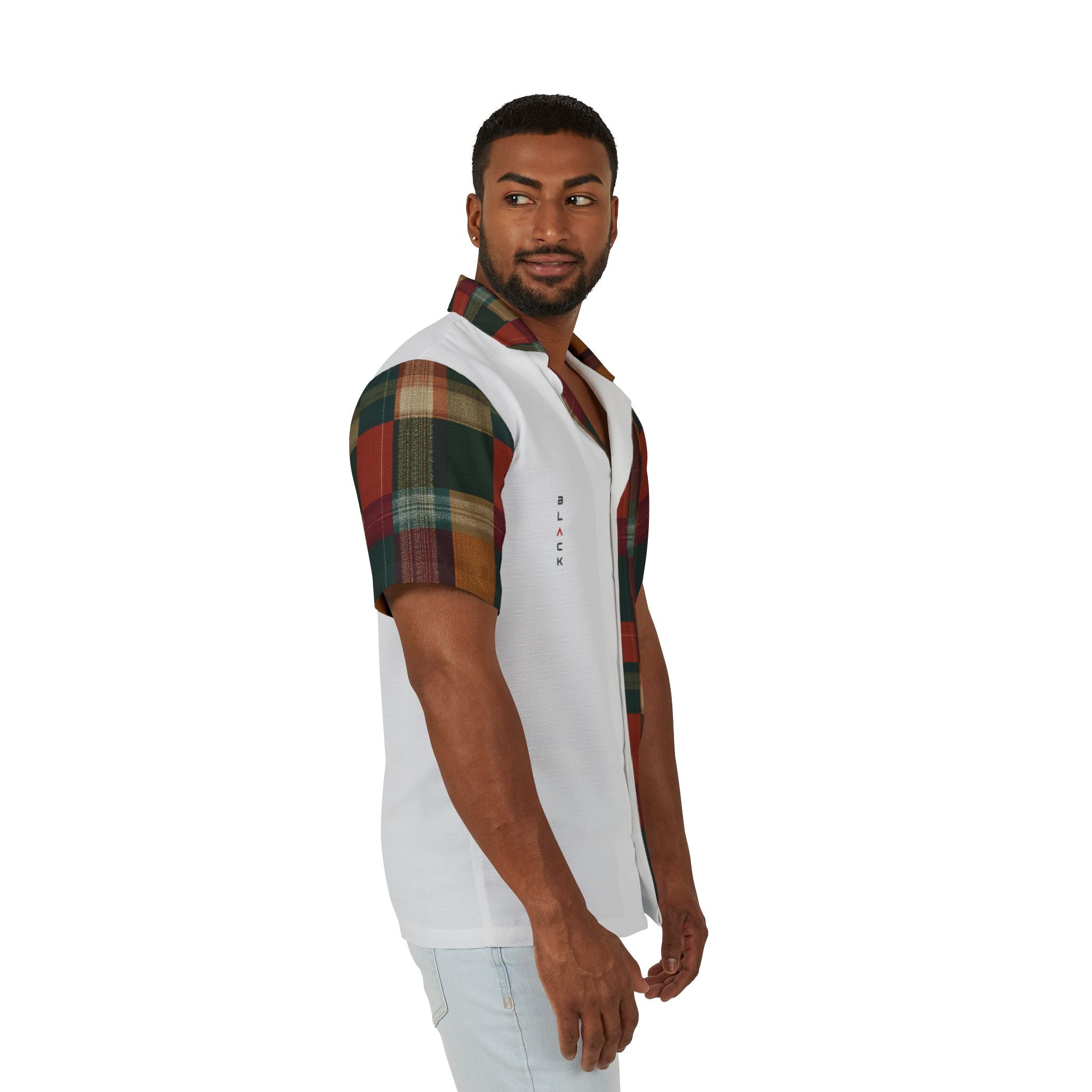 Plaid Split-Panel Hawaiian Camp Shirt — Men’s Retro Holiday Aloha Shirt