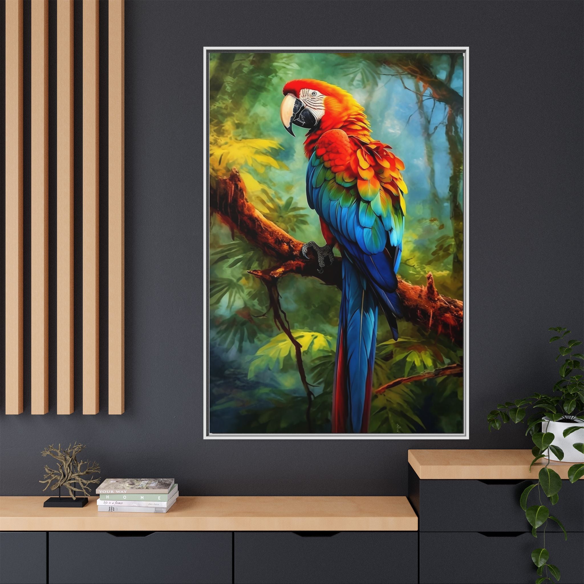 Scarlet Macaw Tropical Canvas Print (Framed Matte)