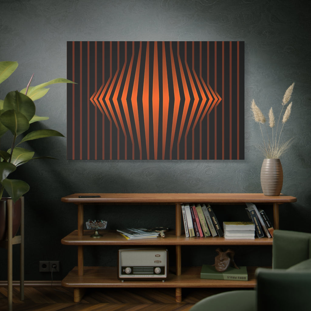 Optical Orange Stripe Canvas Wall Art – Geometric Mid-Century Abstract