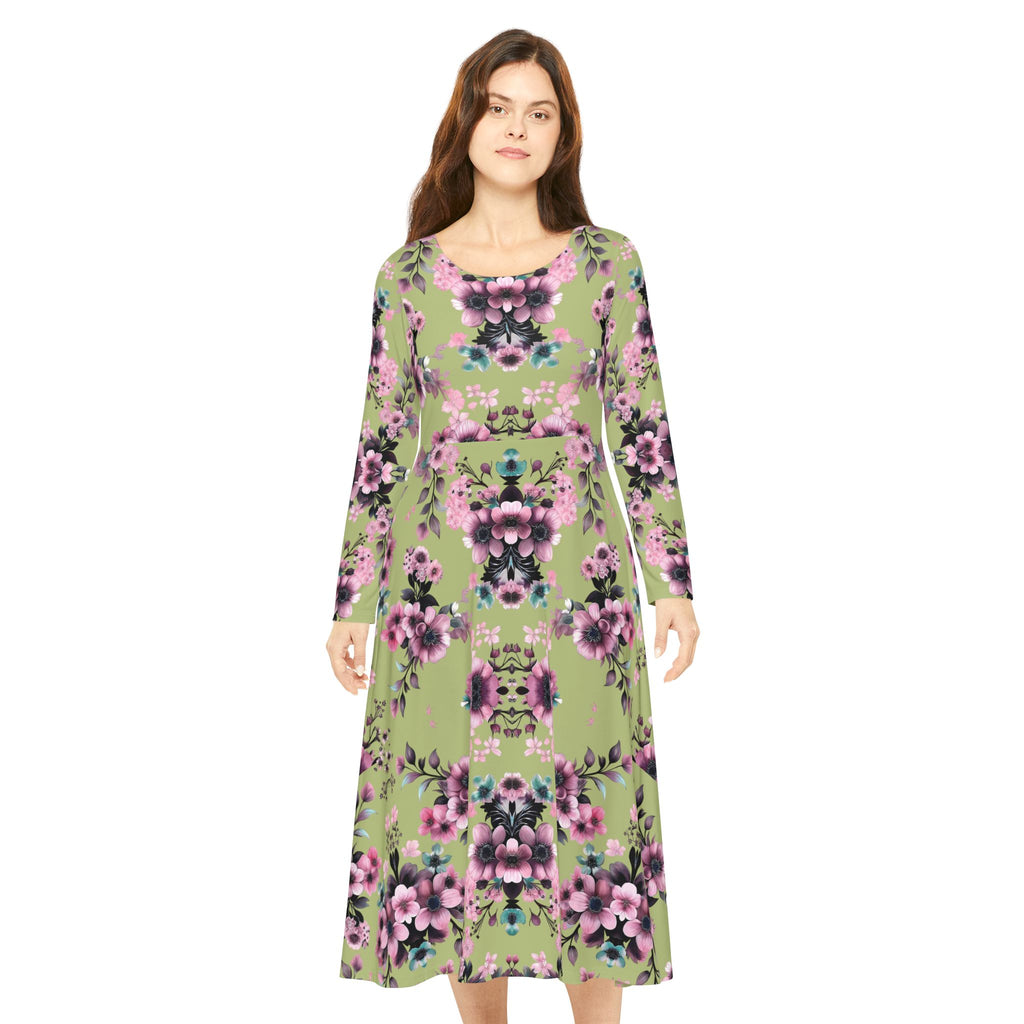 Copy of Copy of Floral Pink Kaleidoscope Long Sleeve luxury Dress