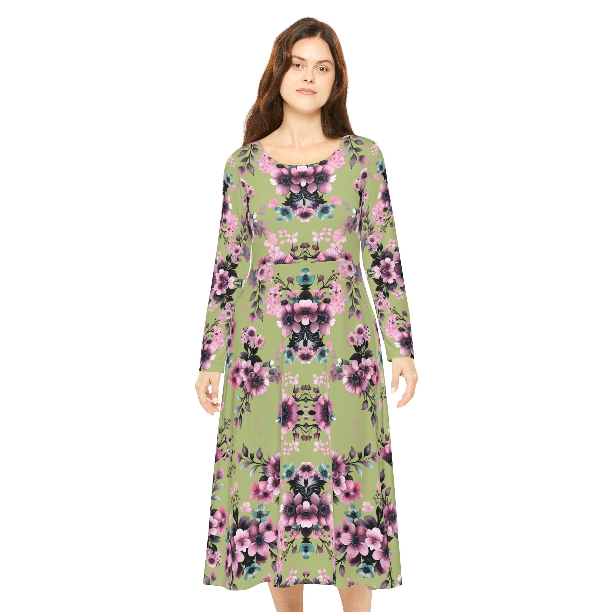 Copy of Copy of Floral Pink Kaleidoscope Long Sleeve luxury Dress