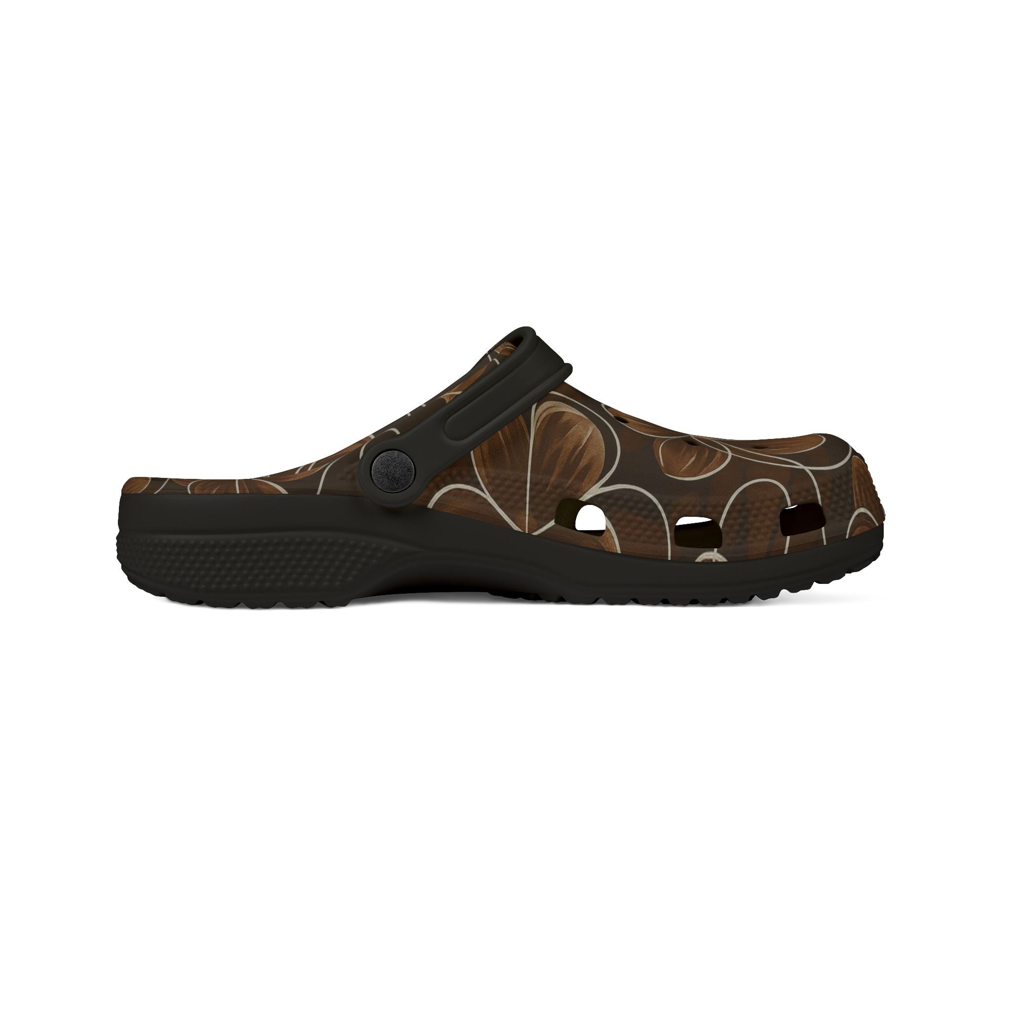 Brown Floral EVA Foam Clogs — Comfortable Garden Slip-On Shoes