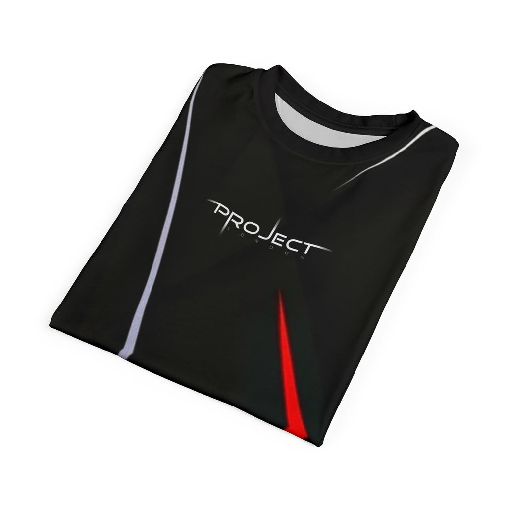 Abstract Black Geometric Tee — Modern Red & White Accent All-Over Print