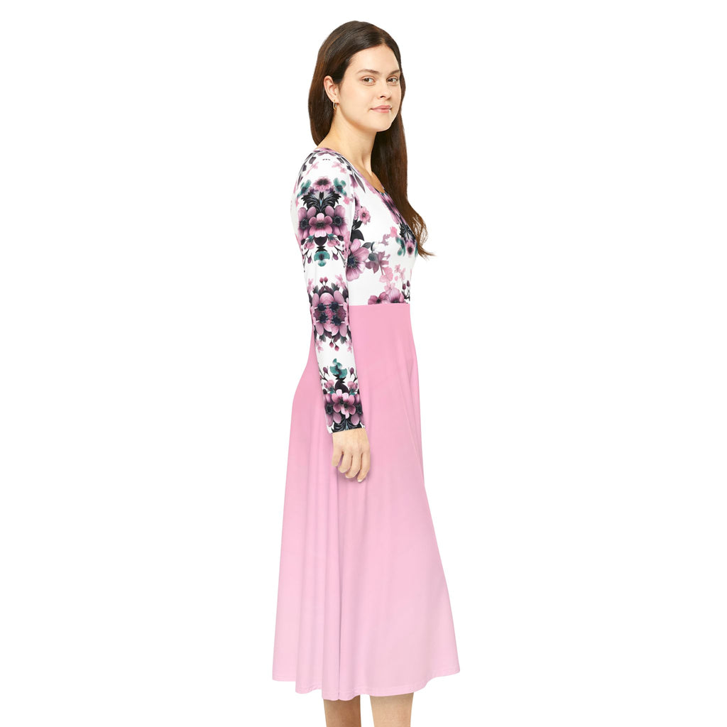 Floral Pink Kaleidoscope Long Sleeve luxury Dress
