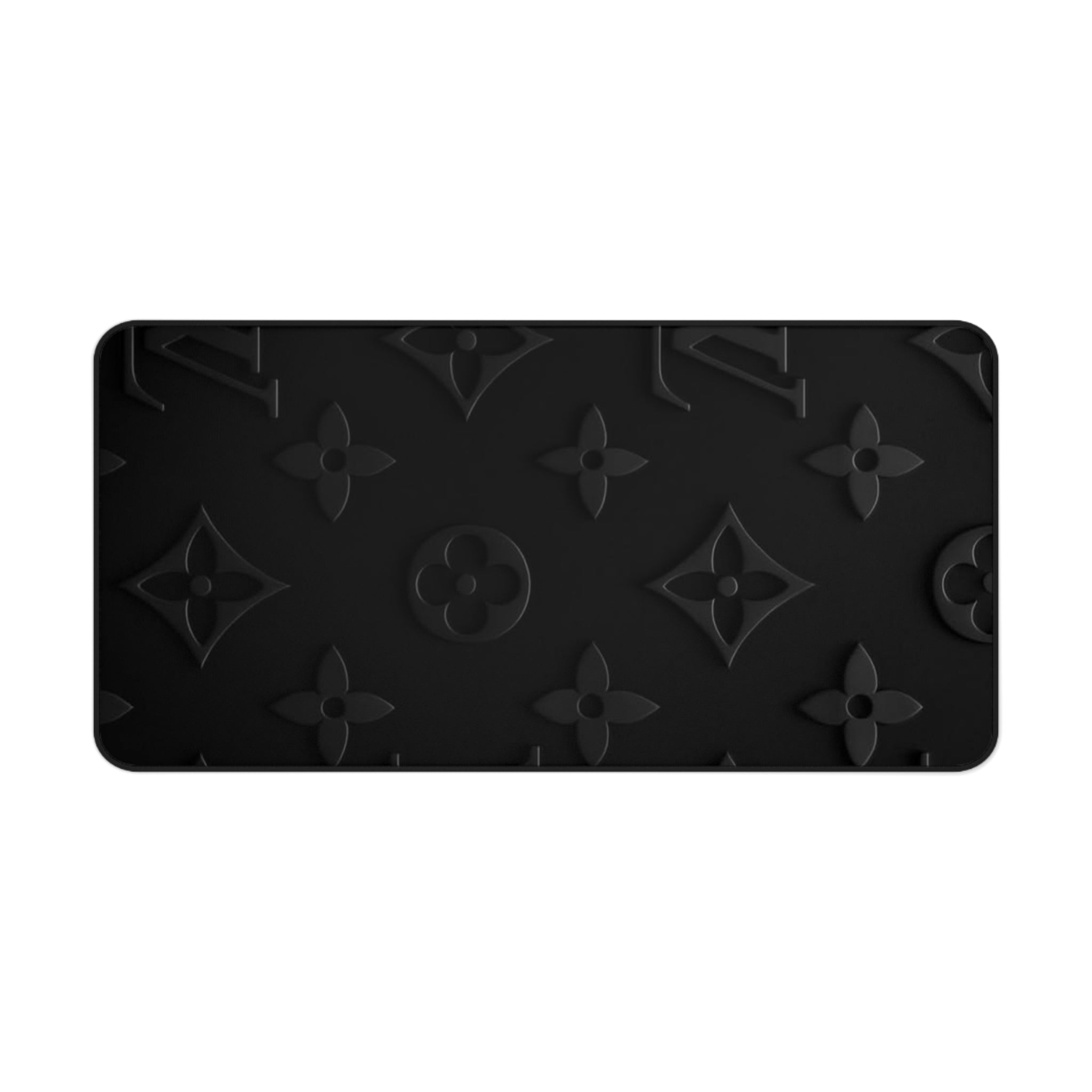 Black Luxe Pattern Desk Mat — Elegant Monogram Texture Mouse Pad