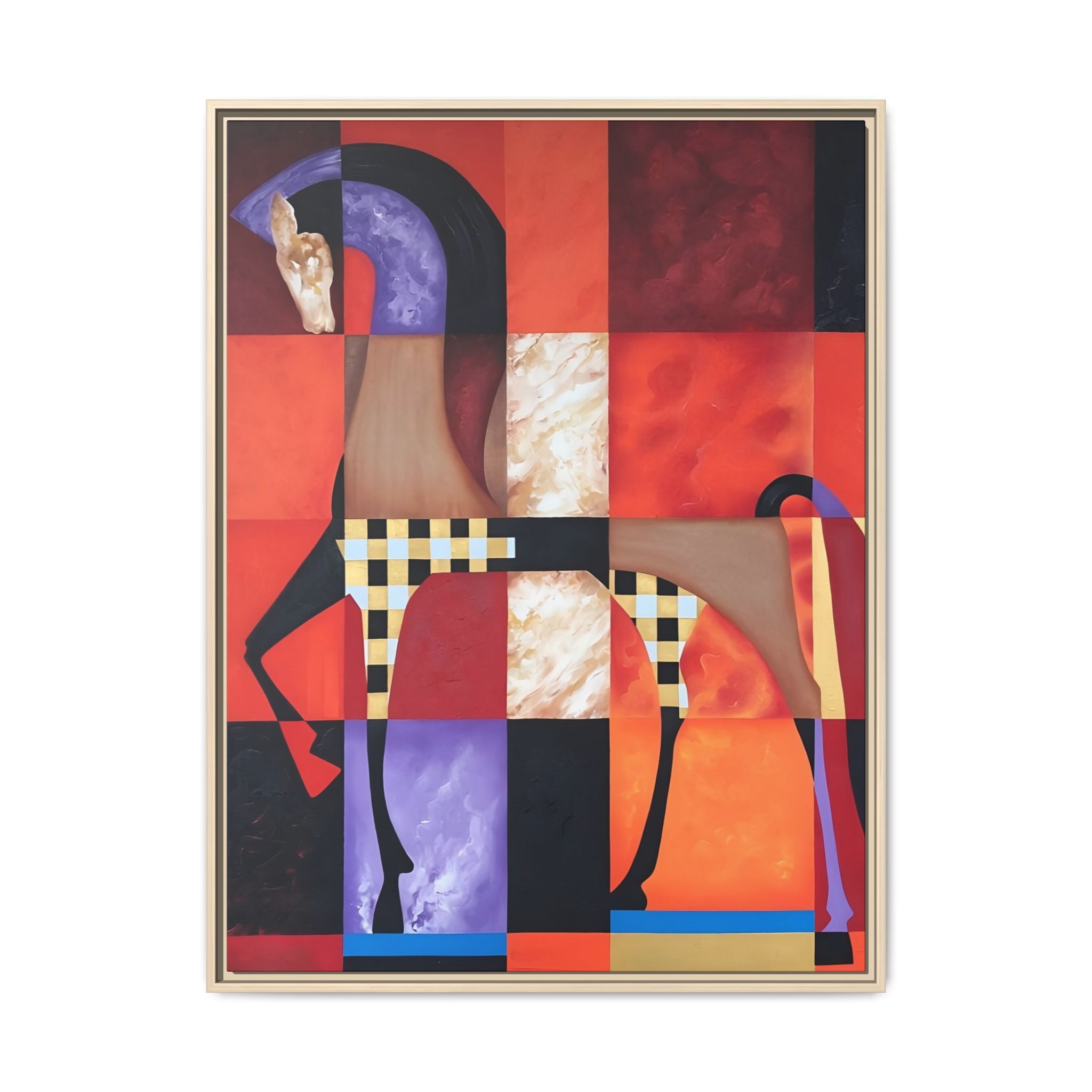 Abstract Geometric Horse Framed Canvas Art — Modern Colorful Wall Decor