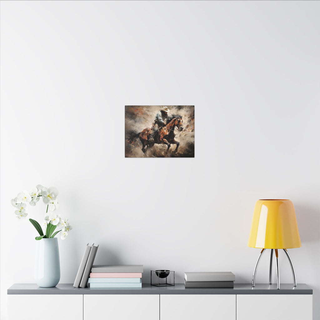 Cowboy on Galloping Horse Matte Canvas Wall Art — Western Rustic Home Decor