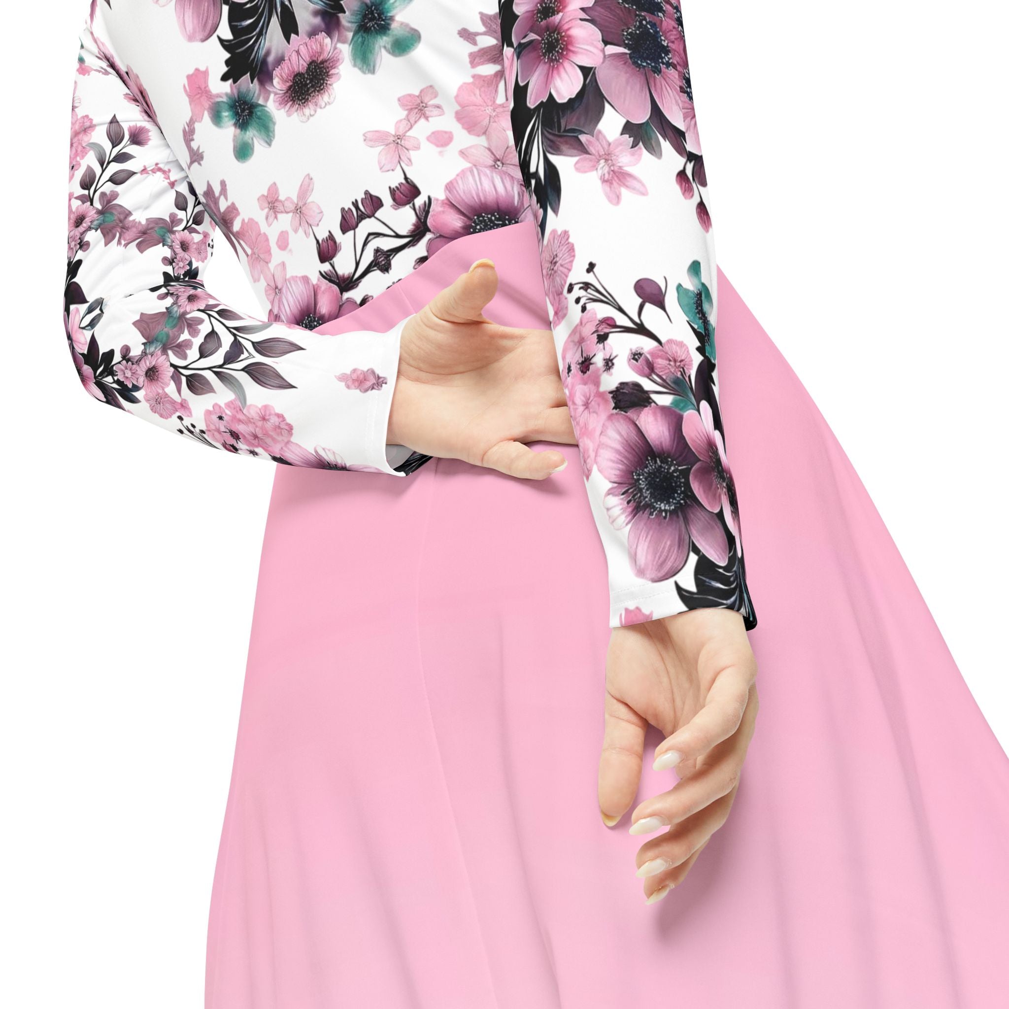 Floral Pink Kaleidoscope Long Sleeve luxury Dress