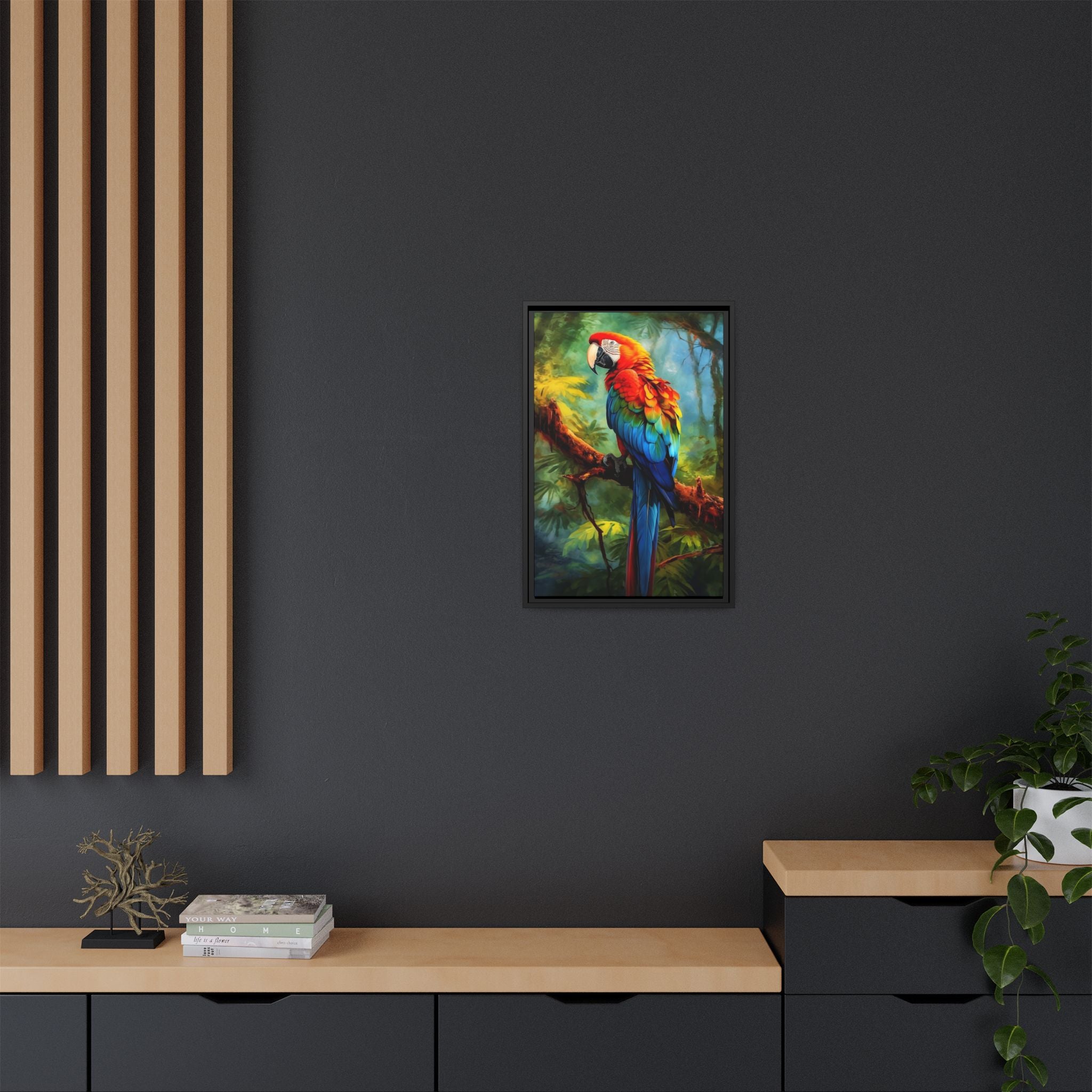 Scarlet Macaw Tropical Canvas Print (Framed Matte)
