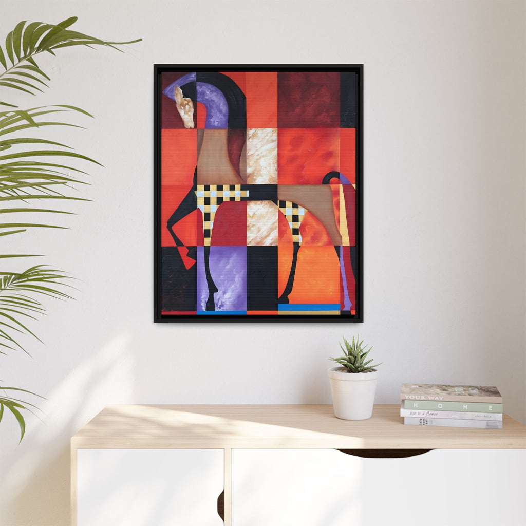 Abstract Geometric Horse Framed Canvas Art — Modern Colorful Wall Decor