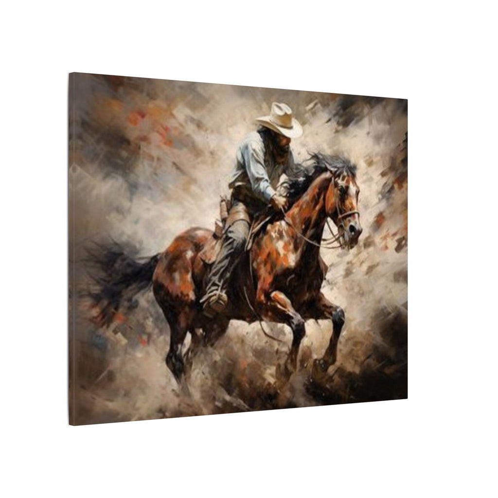 Cowboy on Galloping Horse Matte Canvas Wall Art — Western Rustic Home Decor