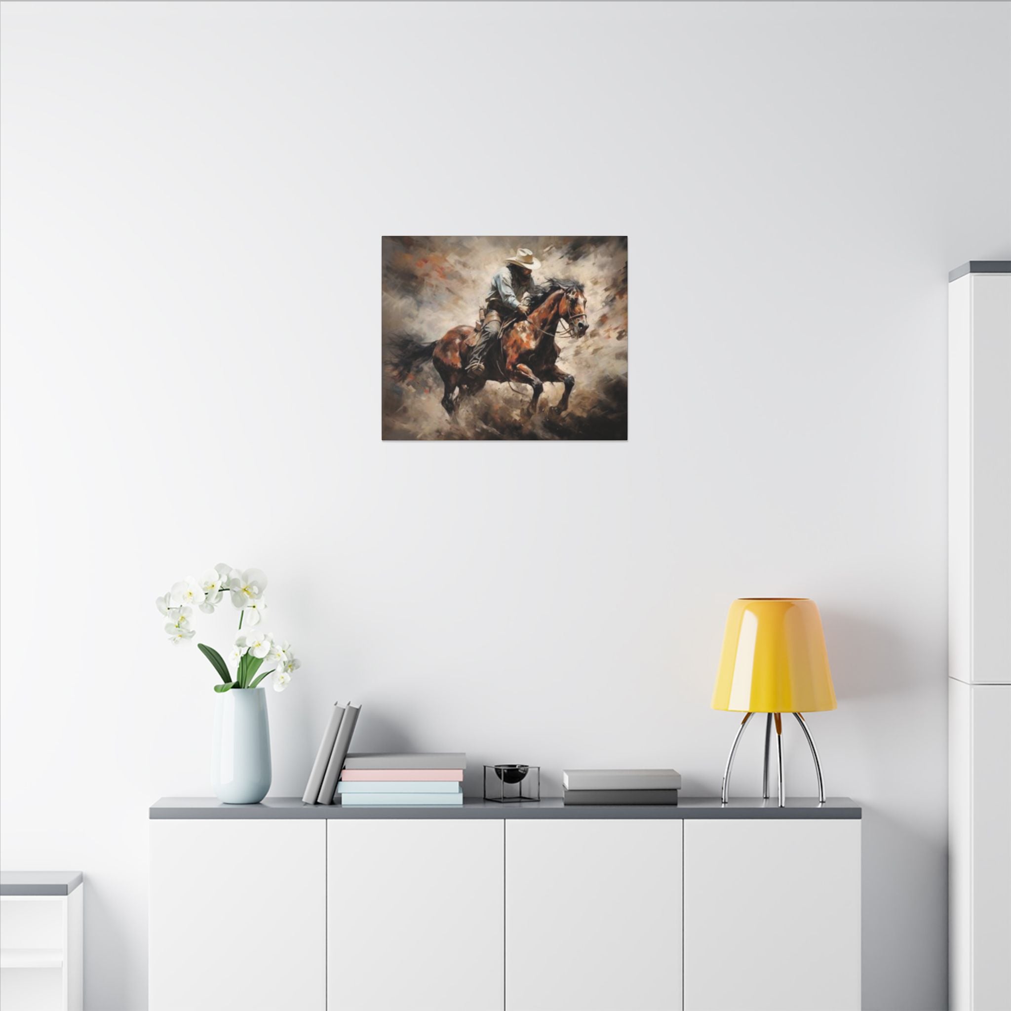 Cowboy on Galloping Horse Matte Canvas Wall Art — Western Rustic Home Decor
