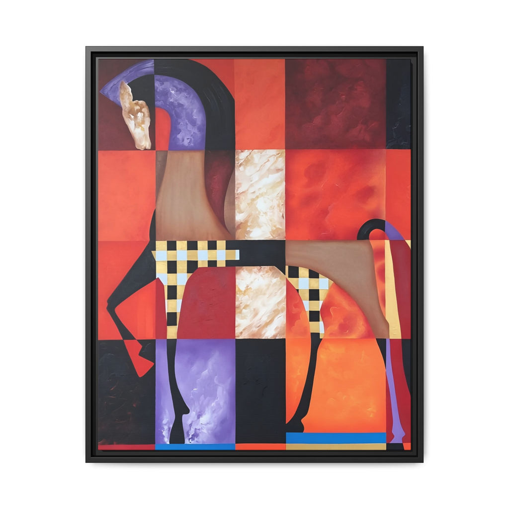 Abstract Geometric Horse Framed Canvas Art — Modern Colorful Wall Decor
