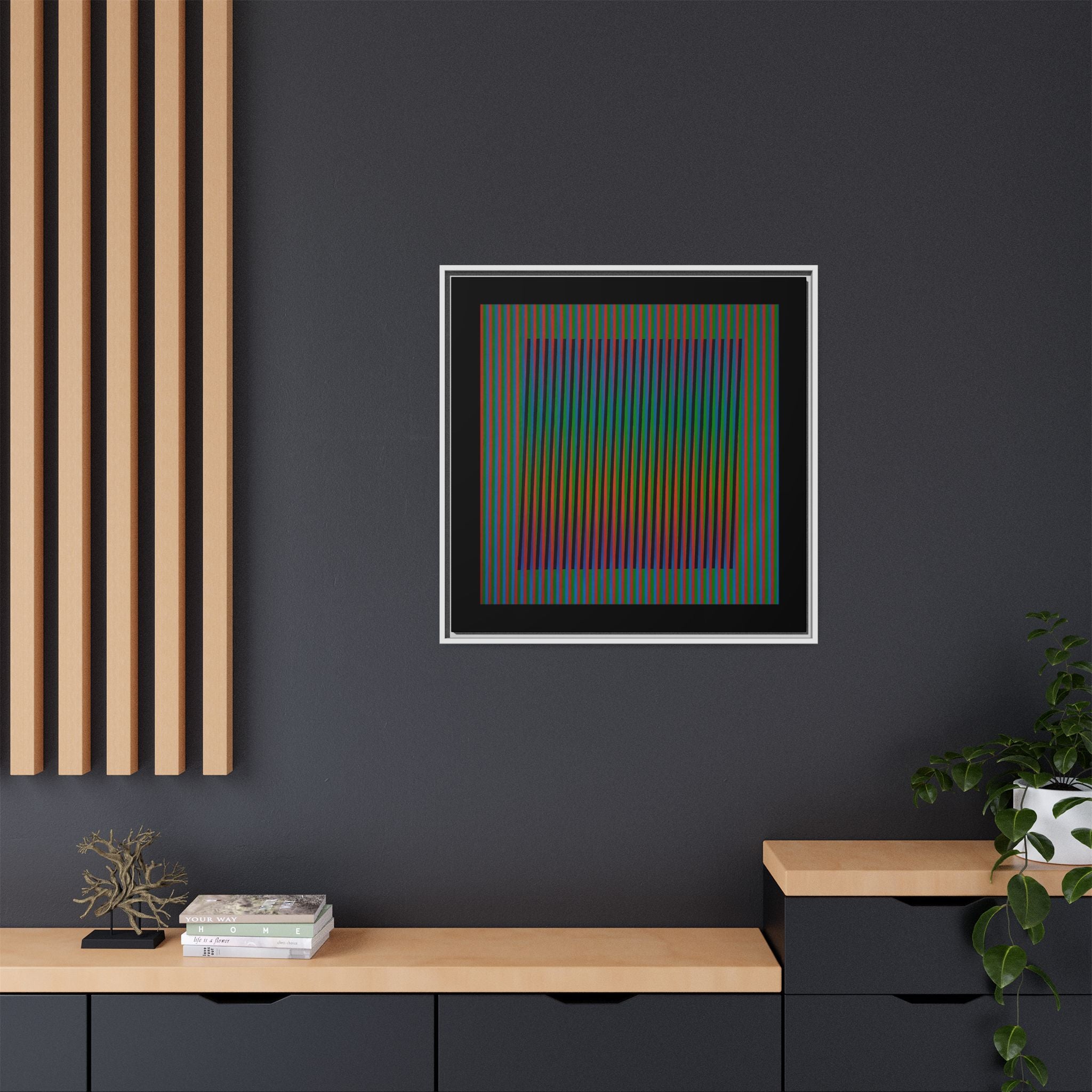 Framed Matte Canvas — Rainbow Op Art Square