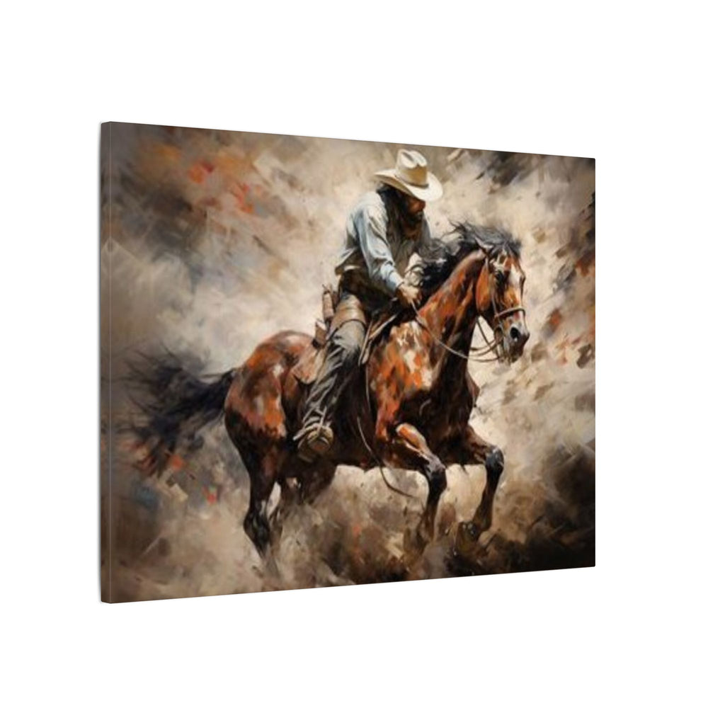Cowboy on Galloping Horse Matte Canvas Wall Art — Western Rustic Home Decor