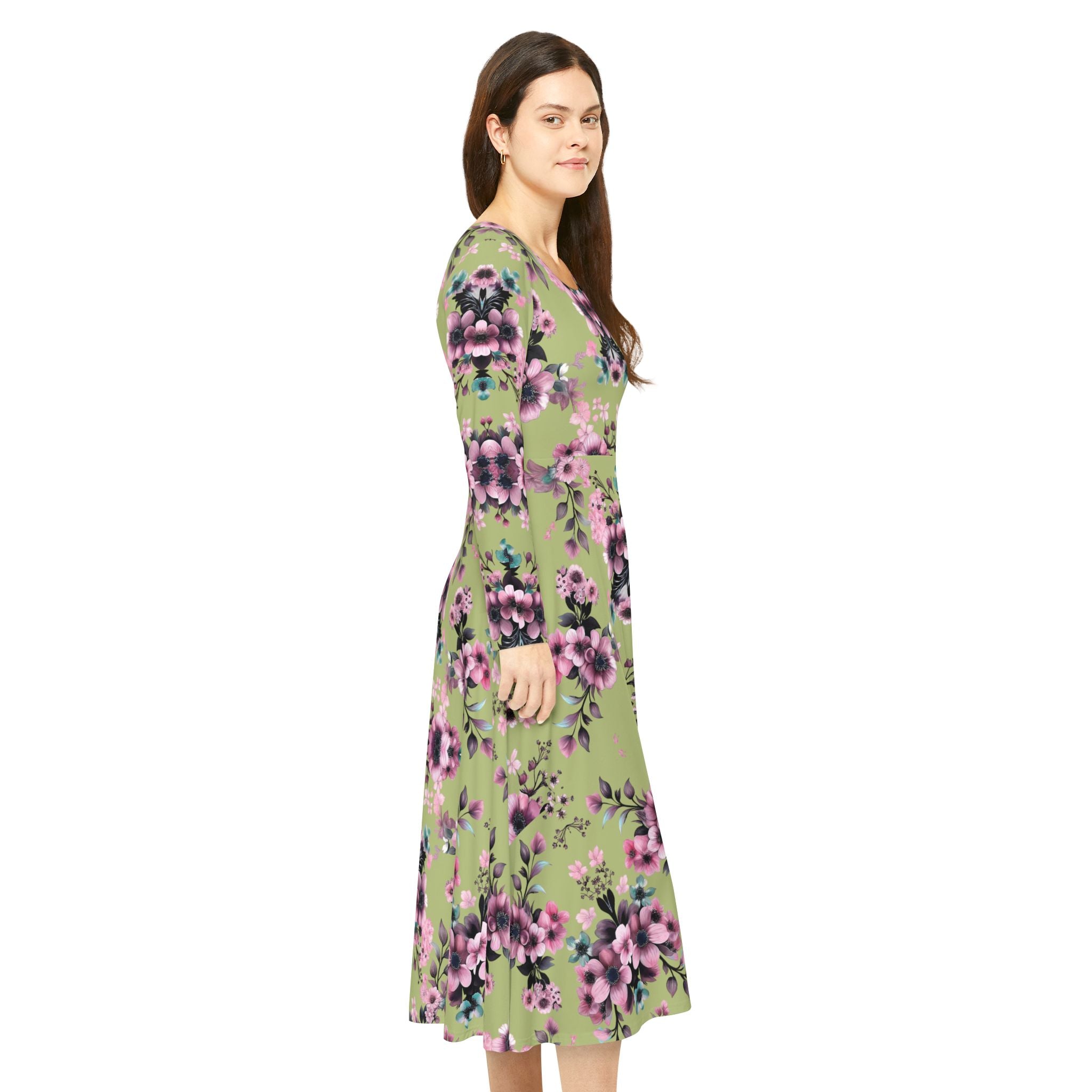 Copy of Copy of Floral Pink Kaleidoscope Long Sleeve luxury Dress