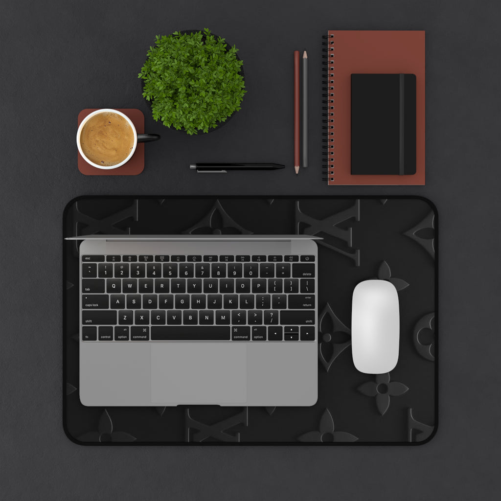 Black Luxe Pattern Desk Mat — Elegant Monogram Texture Mouse Pad