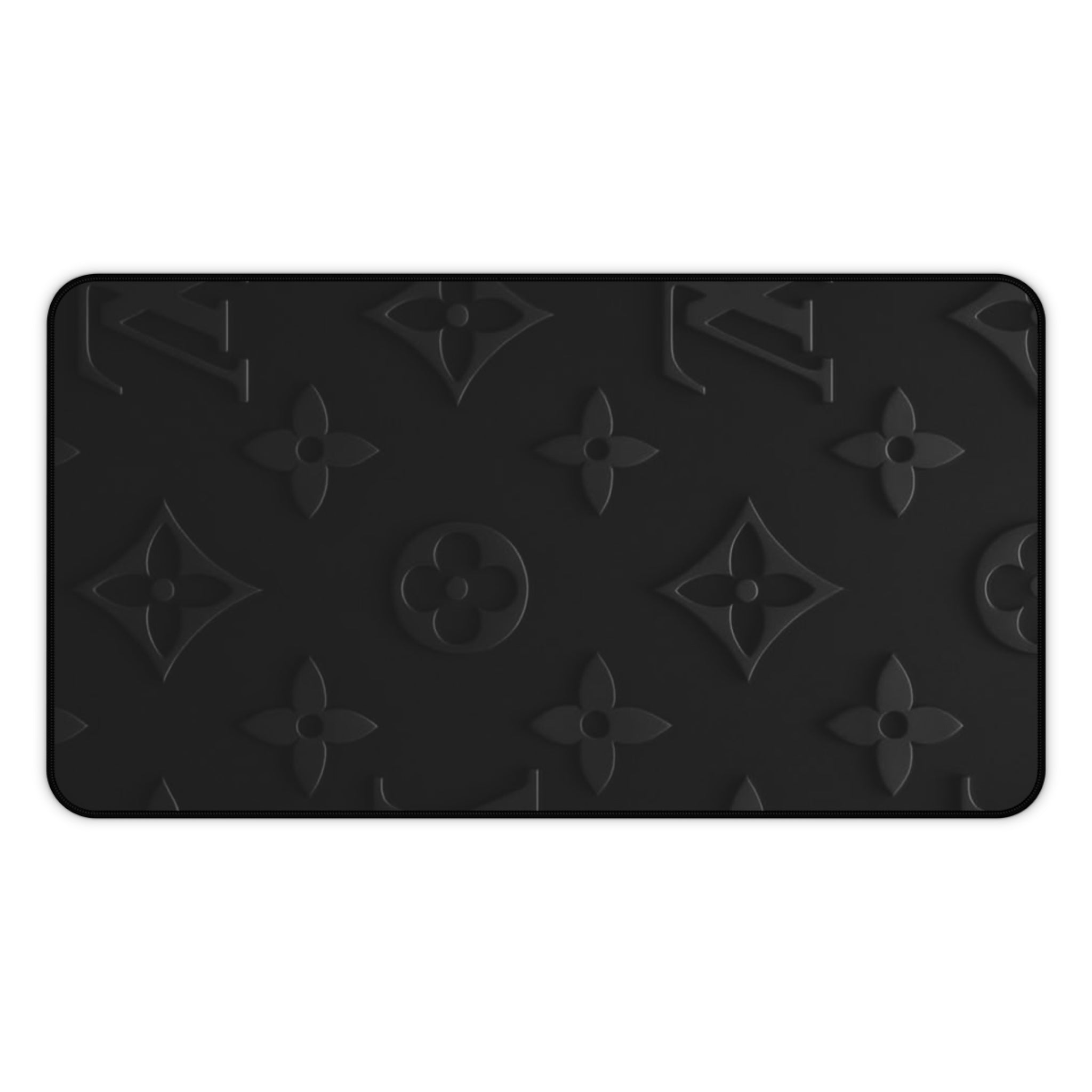 Black Luxe Pattern Desk Mat — Elegant Monogram Texture Mouse Pad