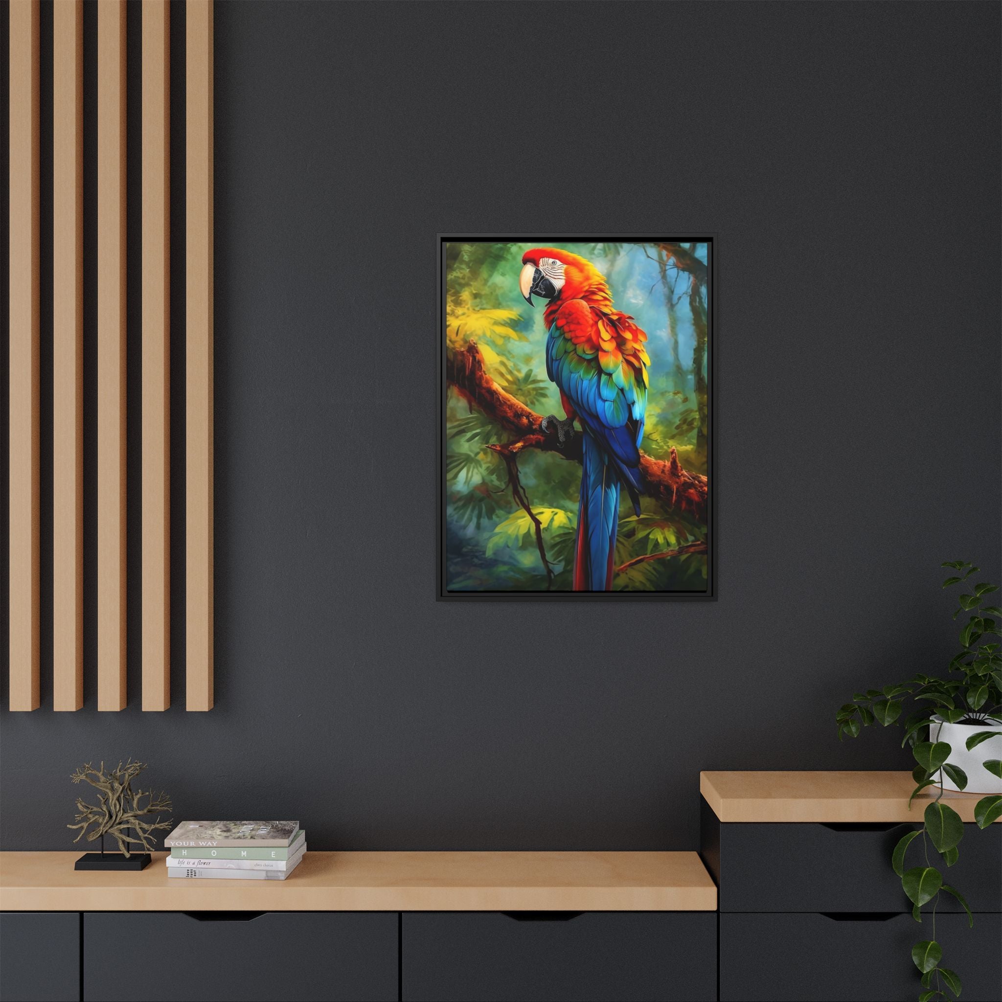 Scarlet Macaw Tropical Canvas Print (Framed Matte)