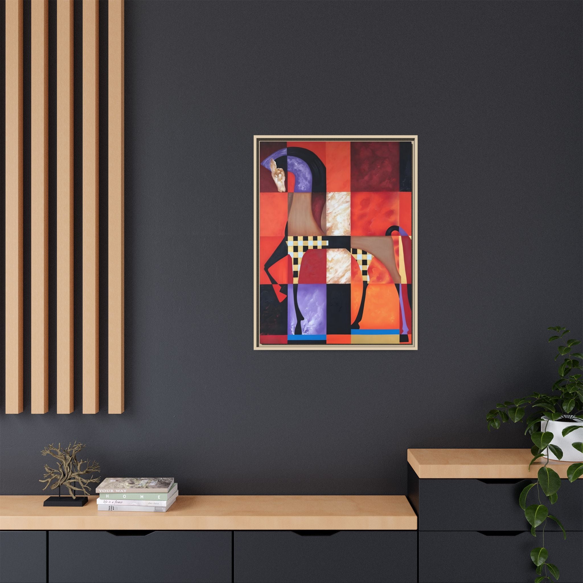 Abstract Geometric Horse Framed Canvas Art — Modern Colorful Wall Decor