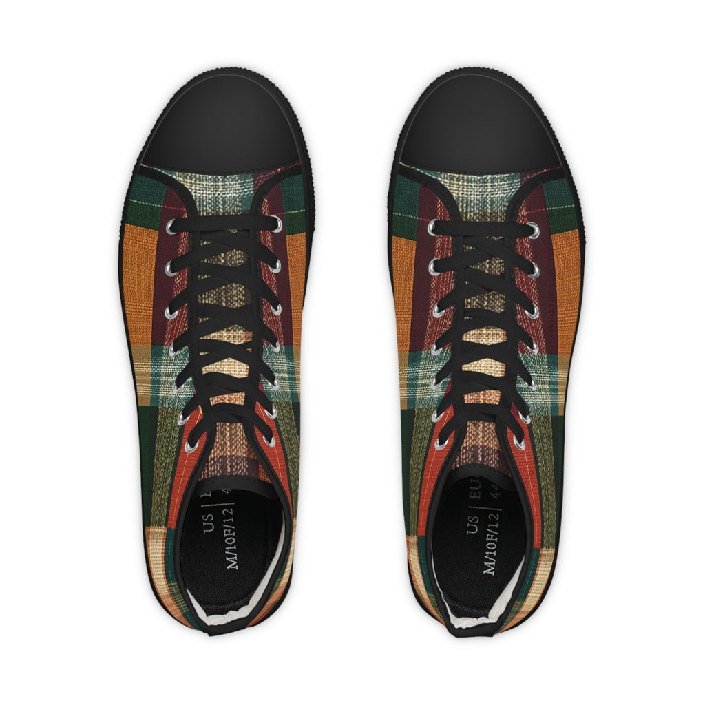 Plaid High-Top Sneakers — Rustic Autumn Check Men's Shoes