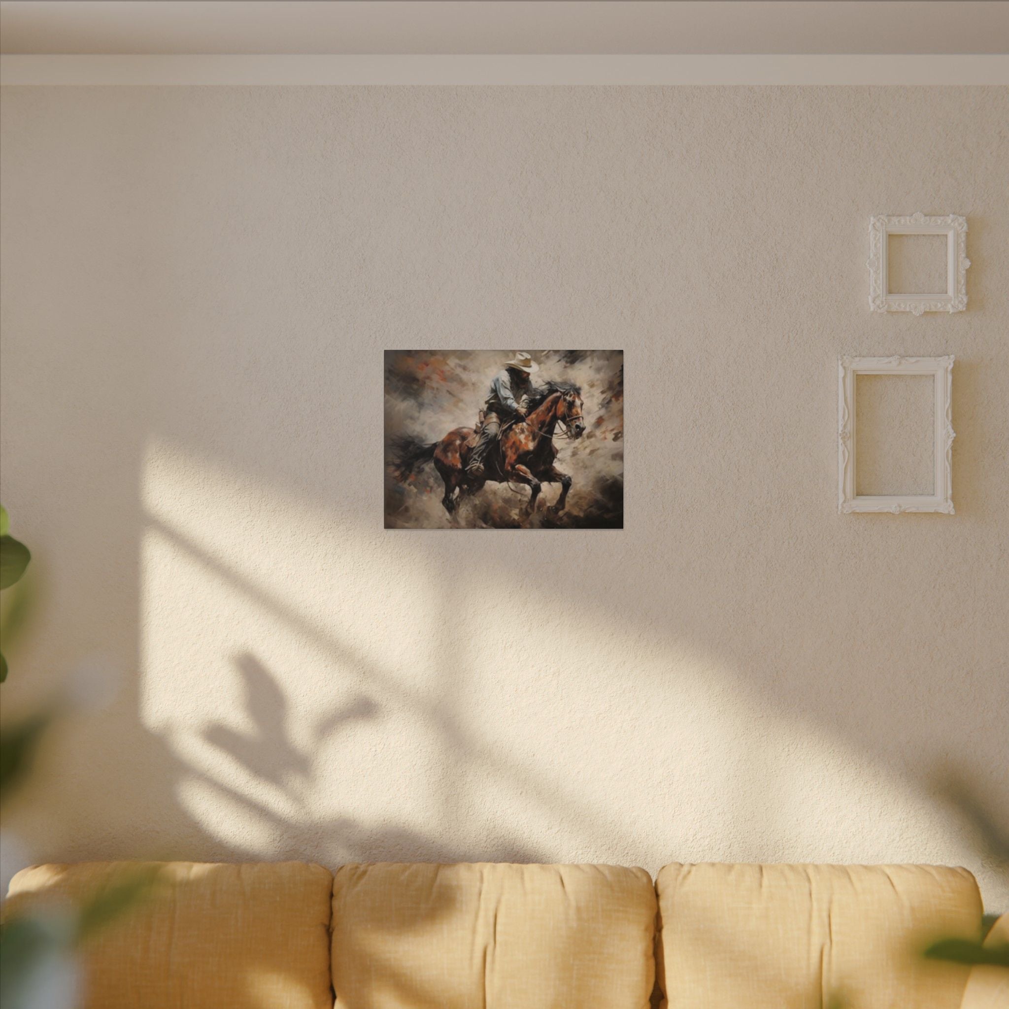 Cowboy on Galloping Horse Matte Canvas Wall Art — Western Rustic Home Decor