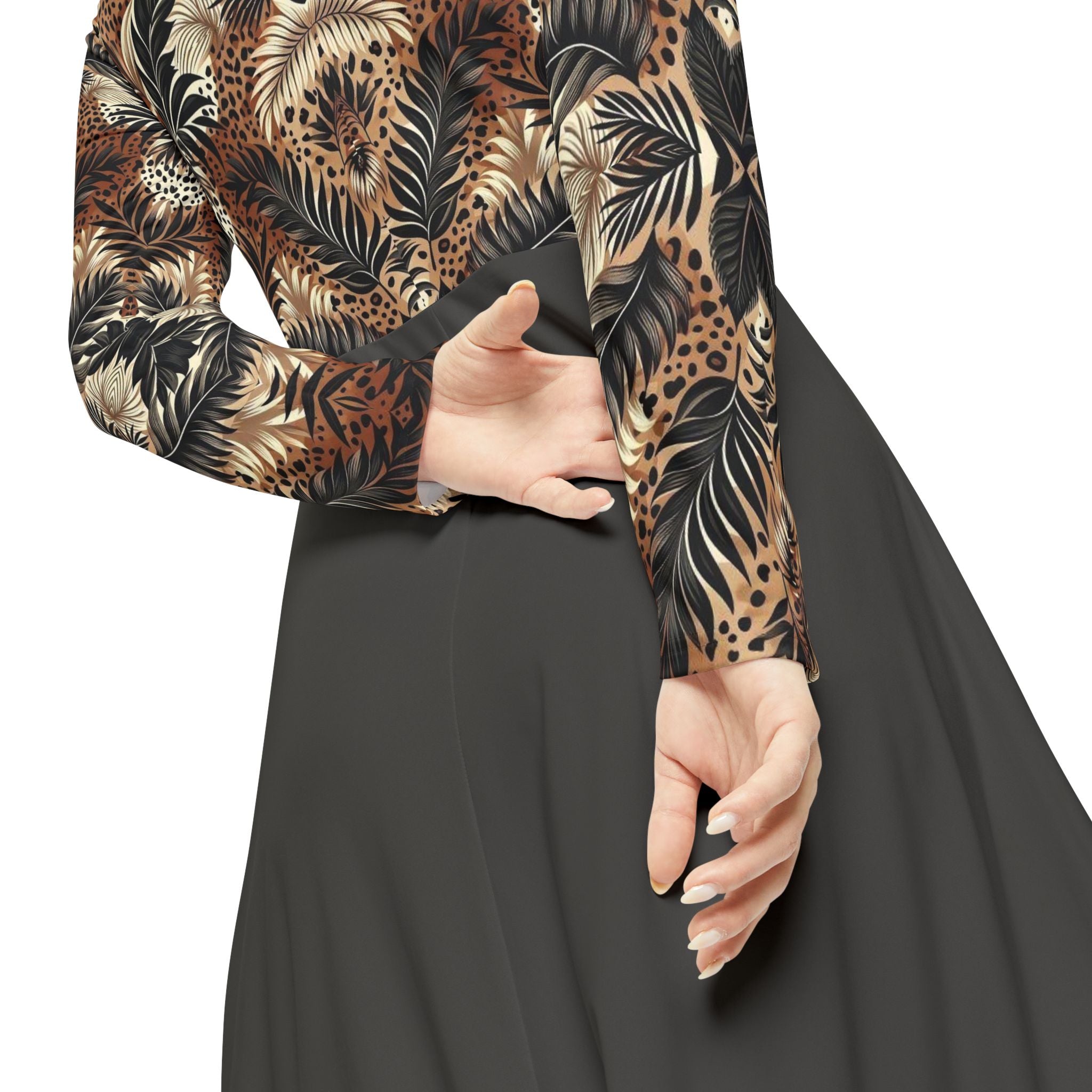 Boho Feather Print Long Sleeve luxury Dress — Full Circle Skirt
