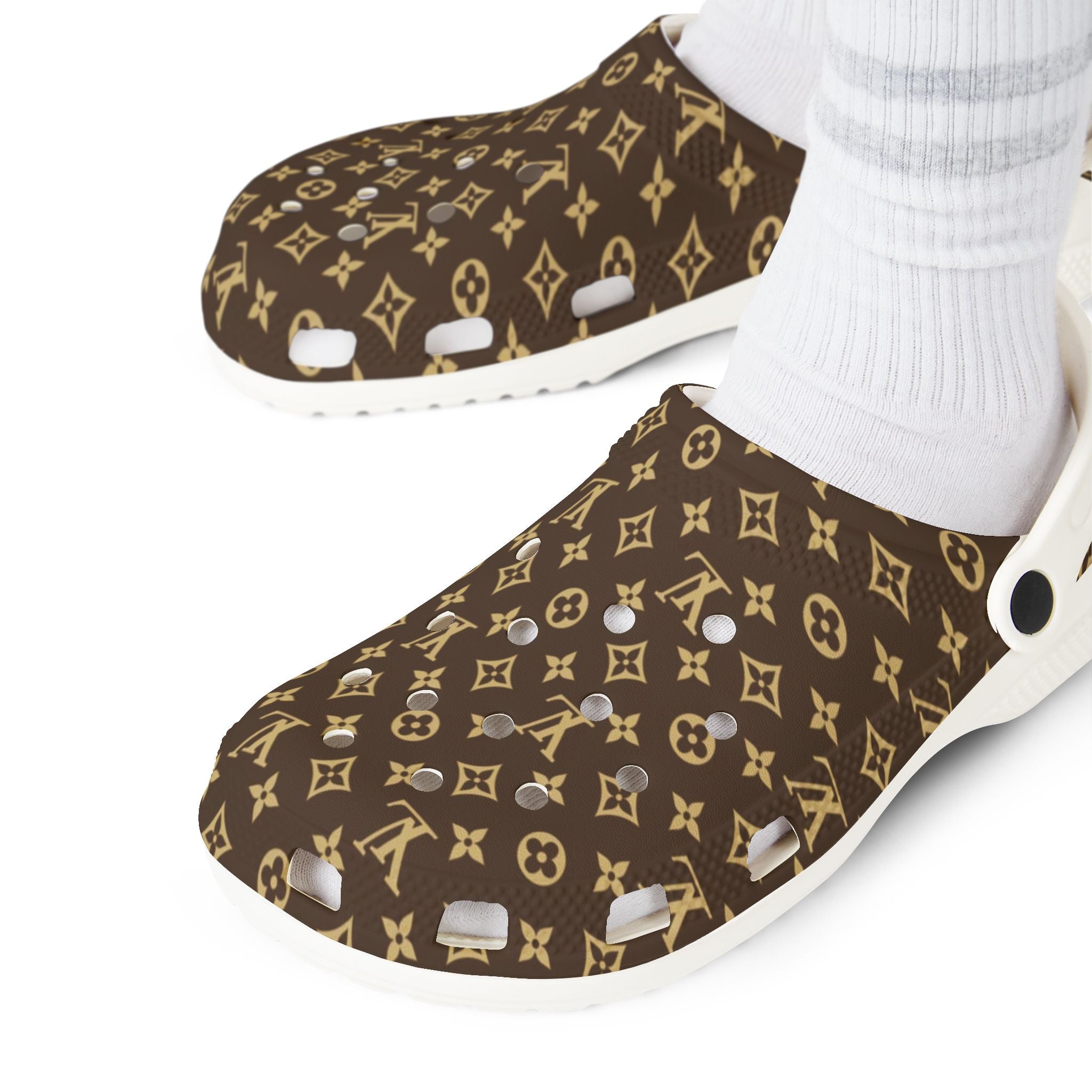 Brown Monogram EVA Foam Clogs — Luxury Pattern Slip-On Shoes