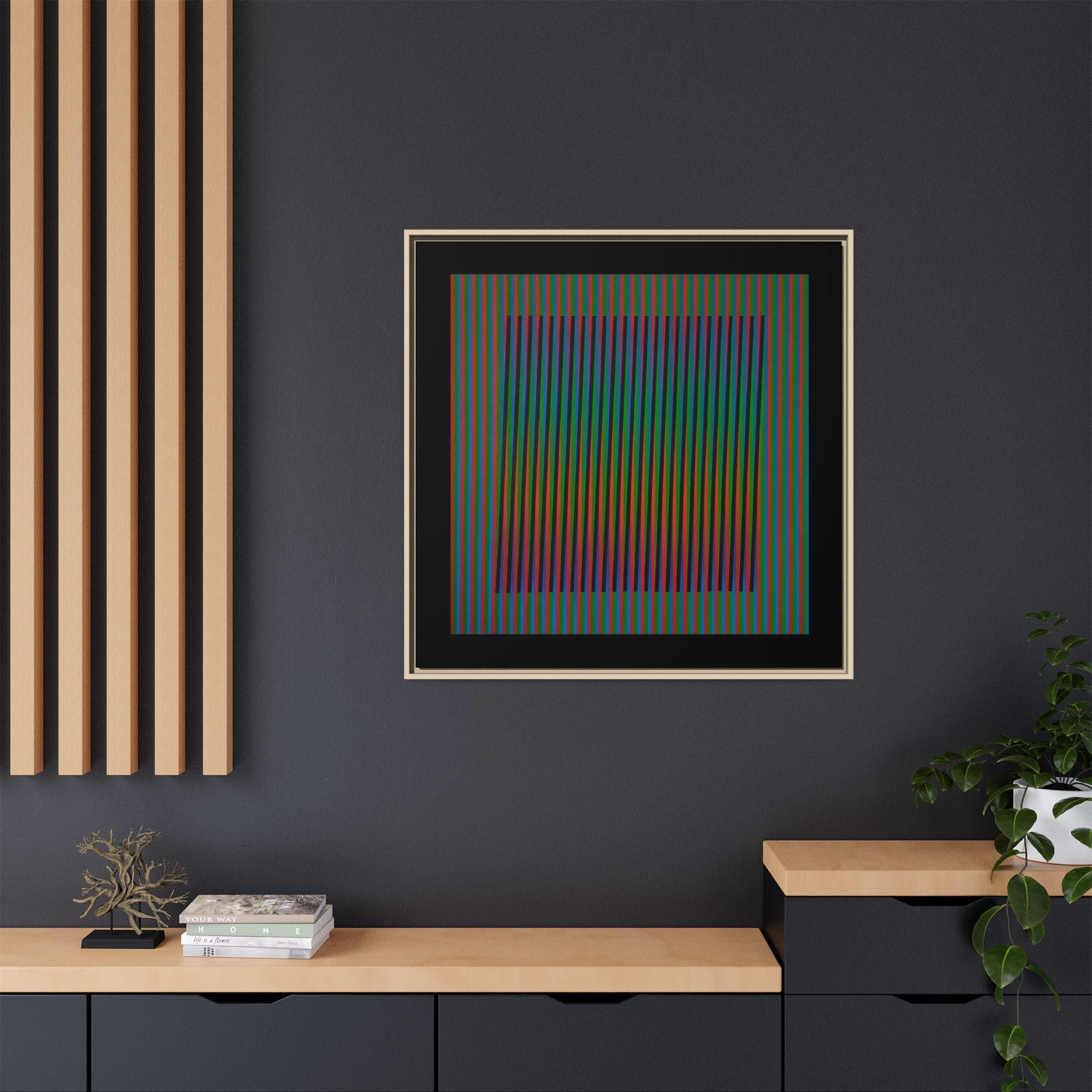 Framed Matte Canvas — Rainbow Op Art Square