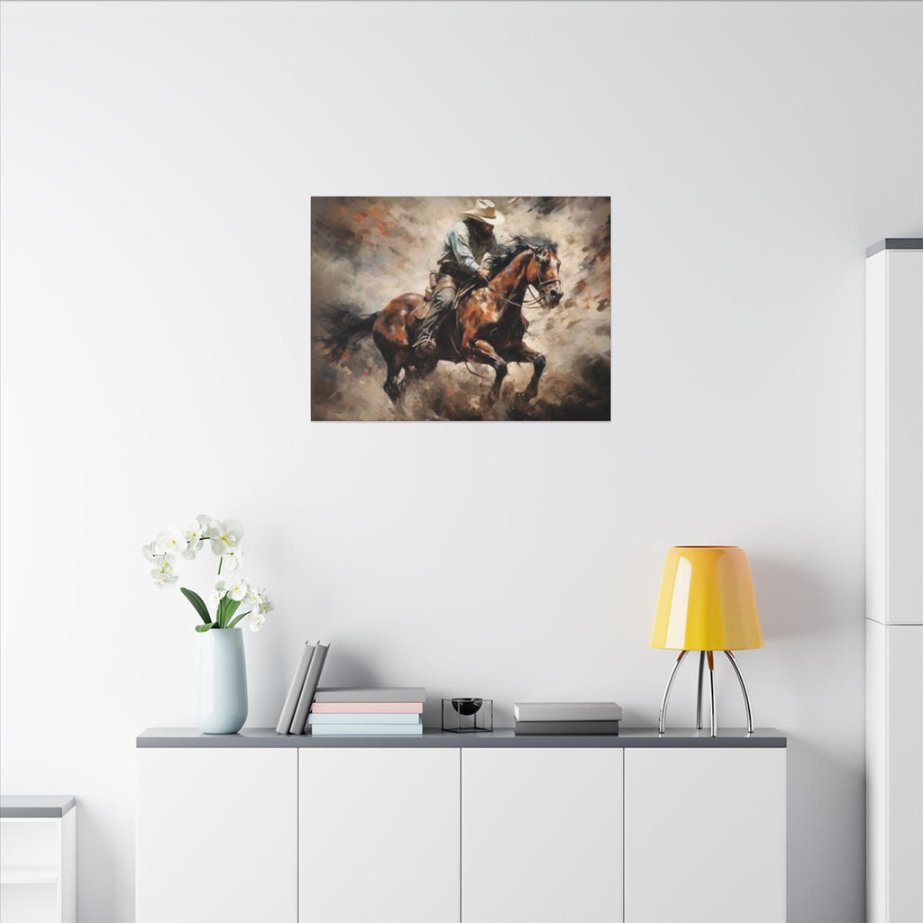 Cowboy on Galloping Horse Matte Canvas Wall Art — Western Rustic Home Decor