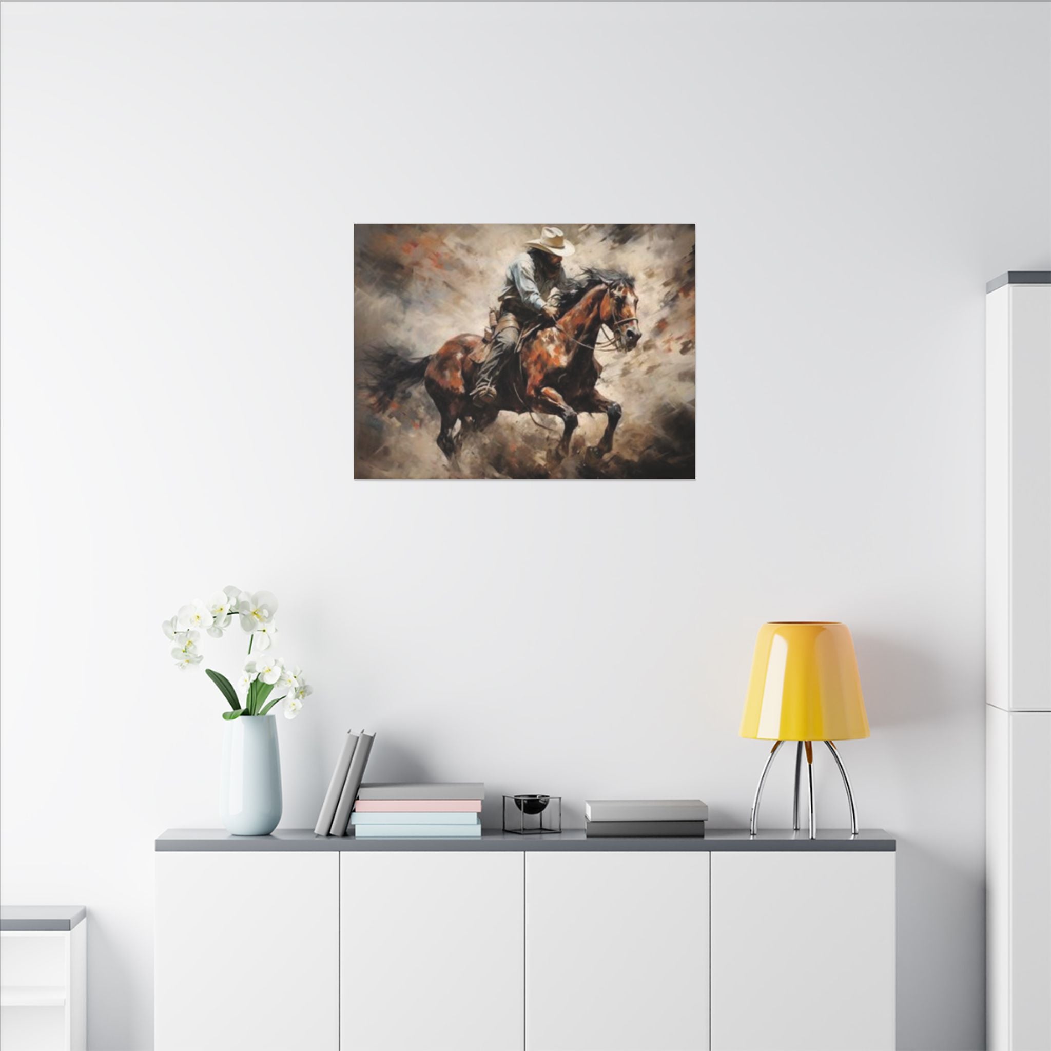 Cowboy on Galloping Horse Matte Canvas Wall Art — Western Rustic Home Decor