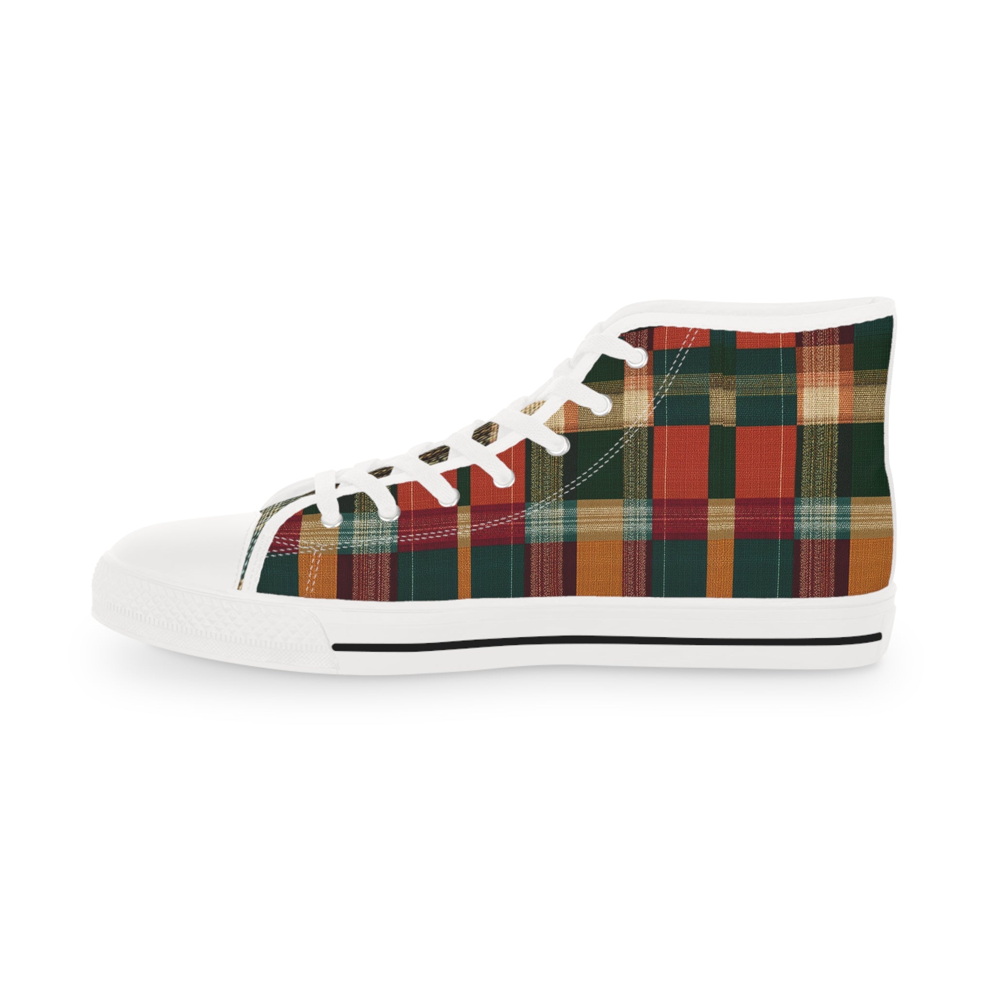 Plaid High-Top Sneakers — Rustic Autumn Check Men's Shoes