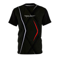 Abstract Black Geometric Tee — Modern Red & White Accent All-Over Print