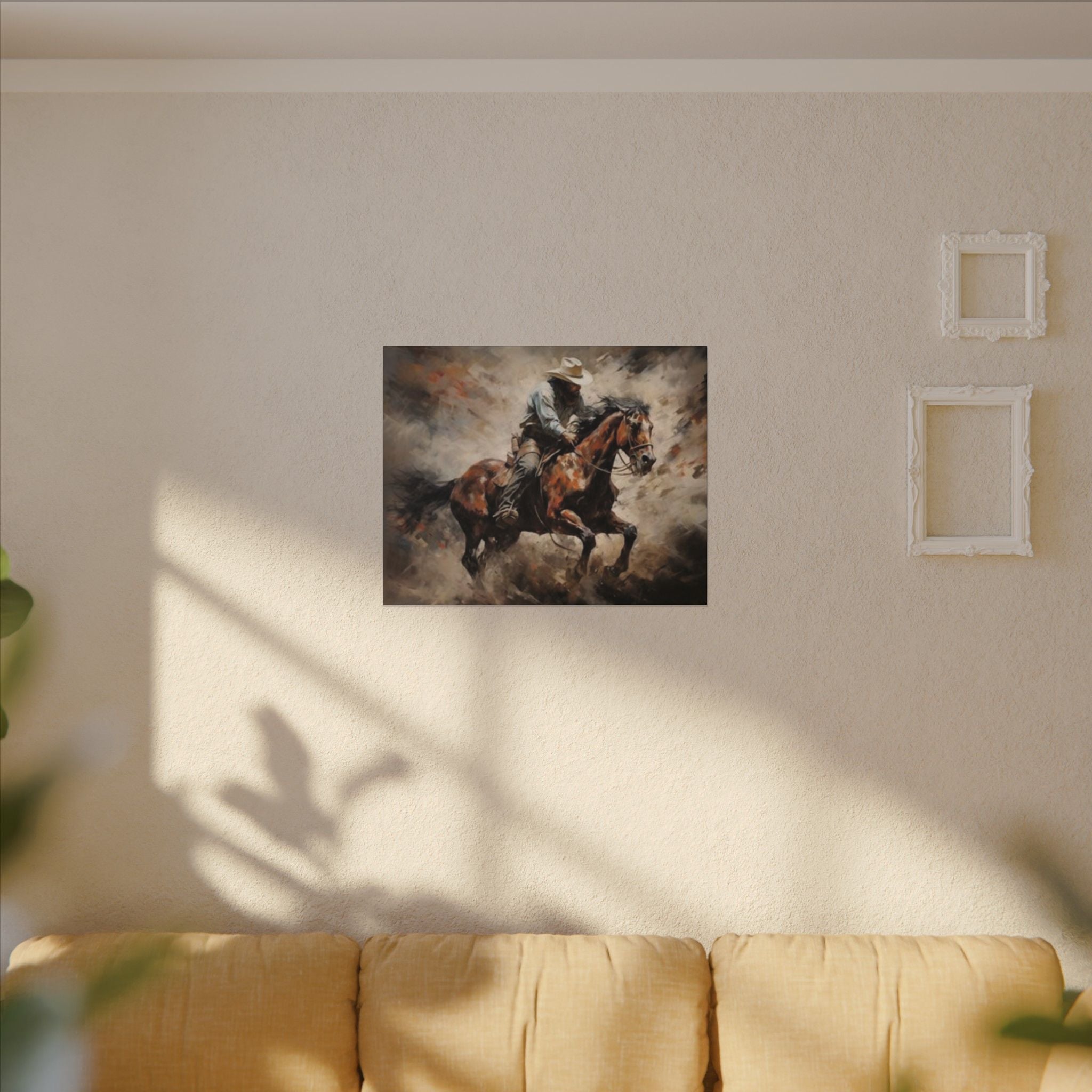 Cowboy on Galloping Horse Matte Canvas Wall Art — Western Rustic Home Decor