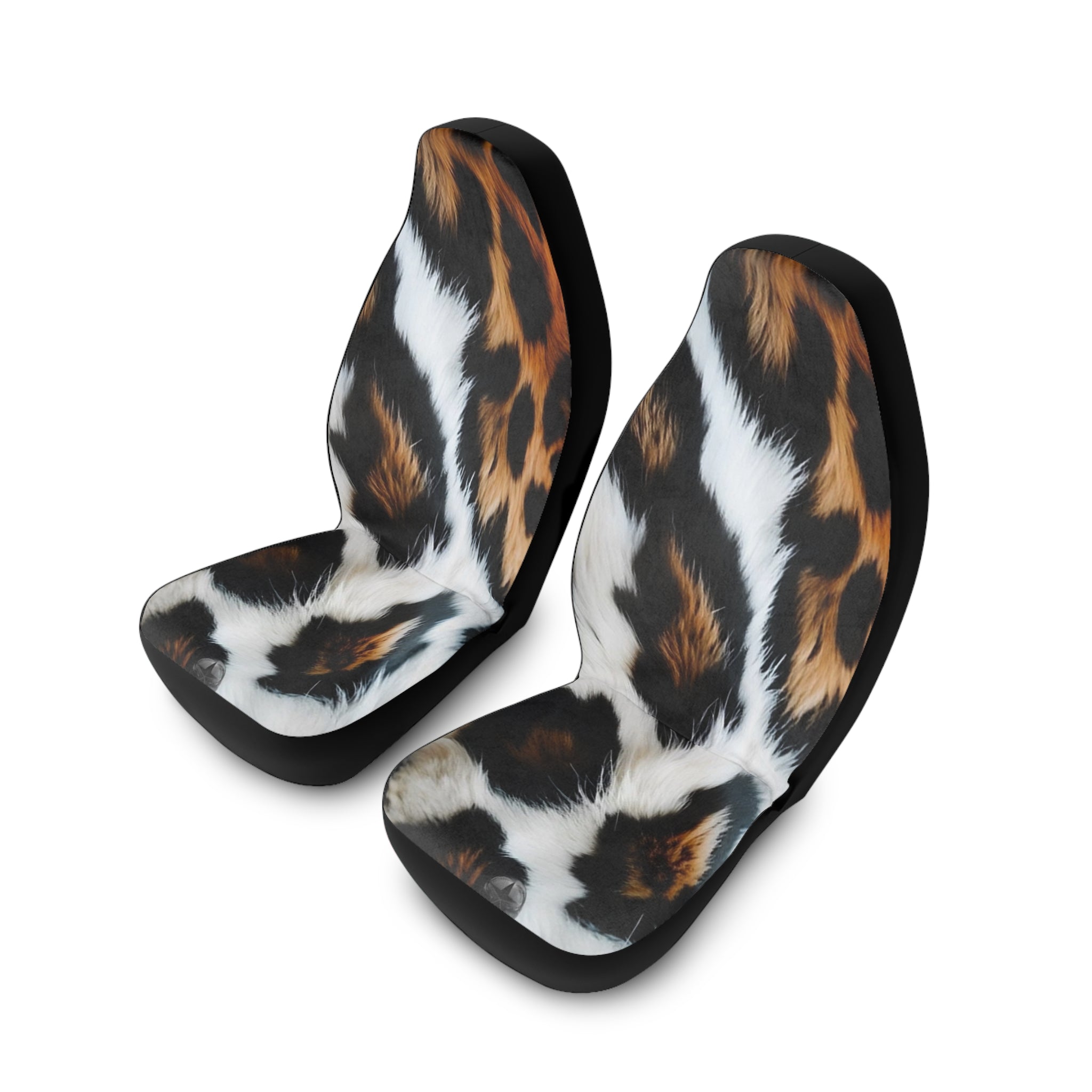 Leopard Fur Print Car Seat Covers — Polyester Front Seat Protectors