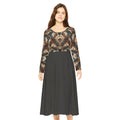 Boho Feather Print Long Sleeve luxury Dress — Full Circle Skirt