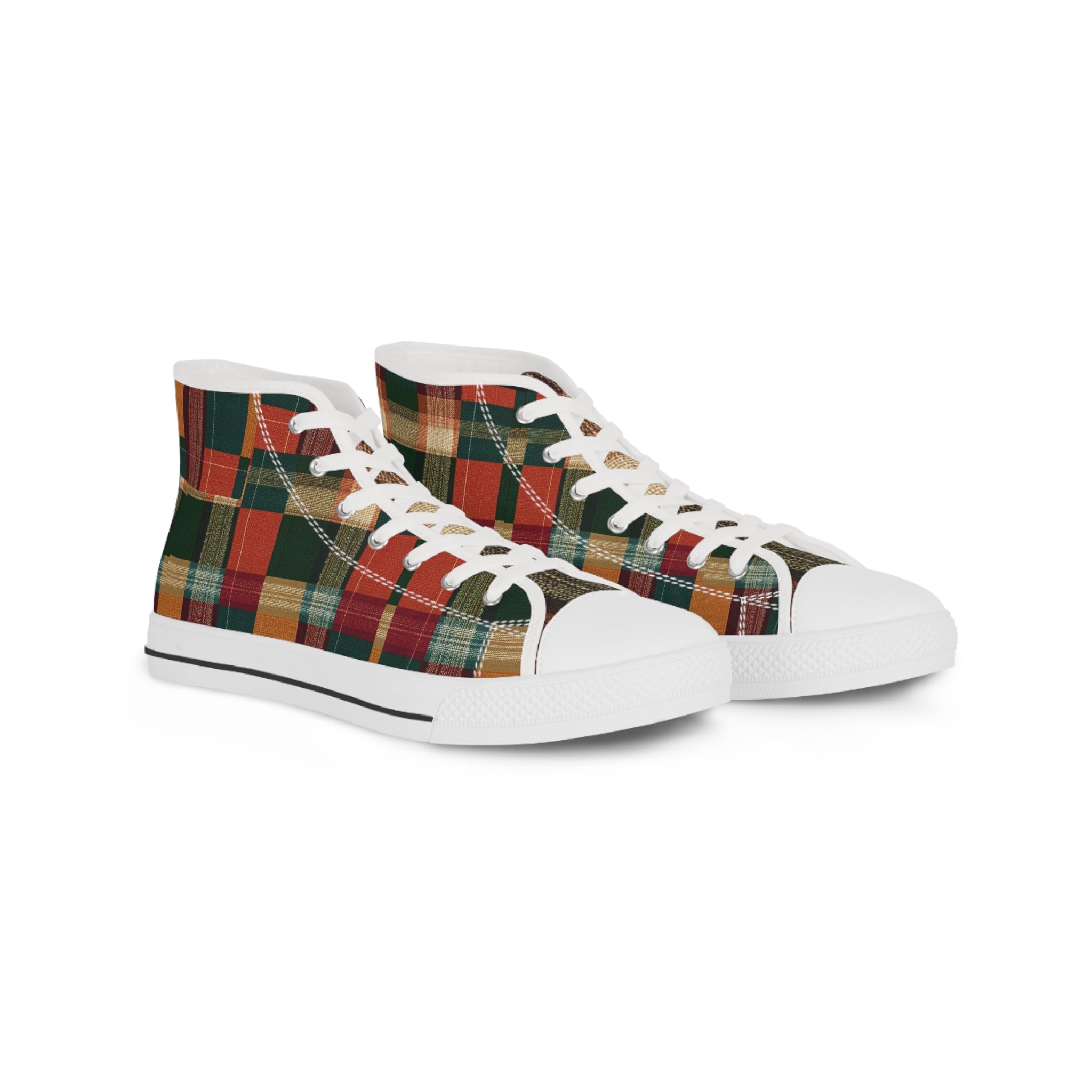 Plaid High-Top Sneakers — Rustic Autumn Check Men's Shoes