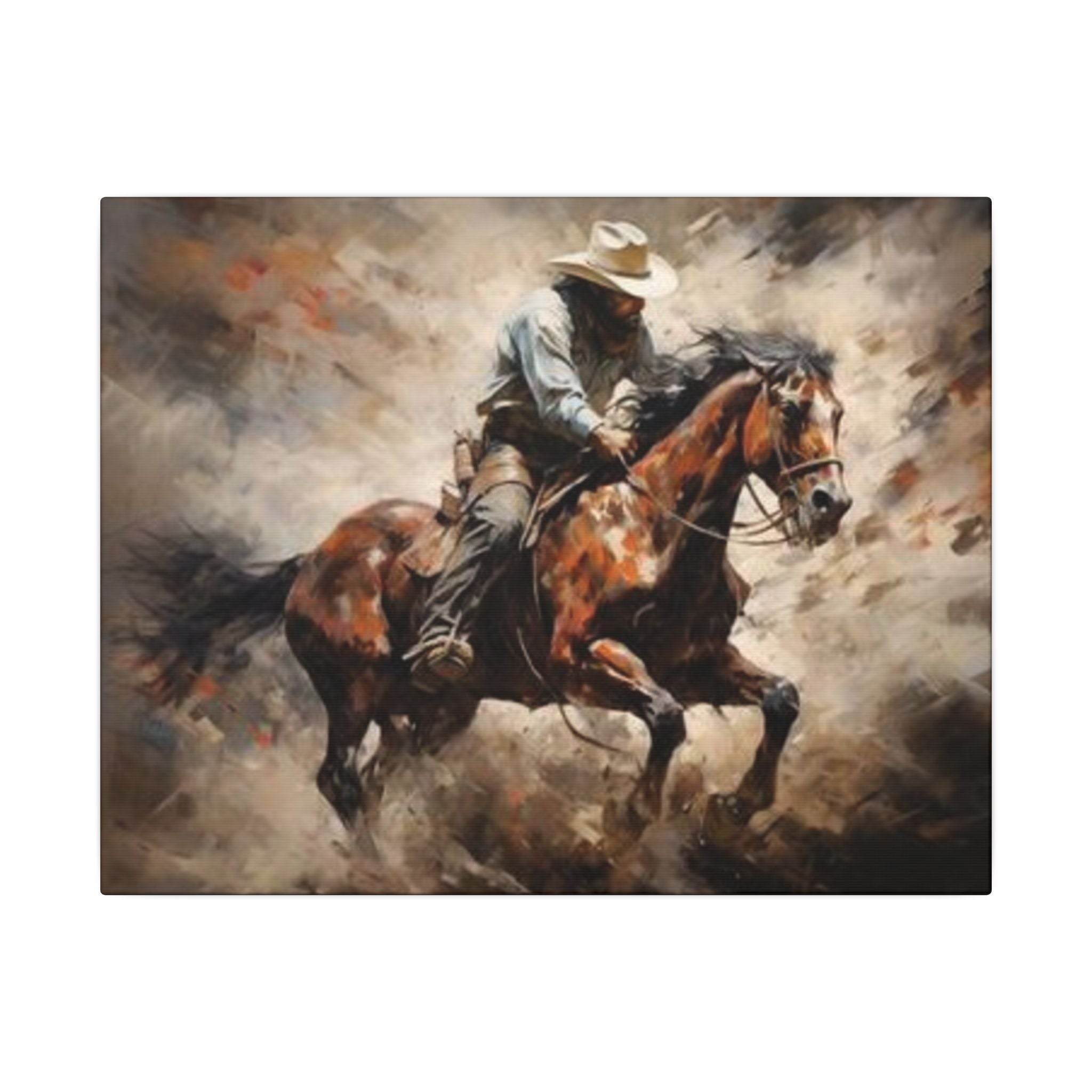 Cowboy on Galloping Horse Matte Canvas Wall Art — Western Rustic Home Decor