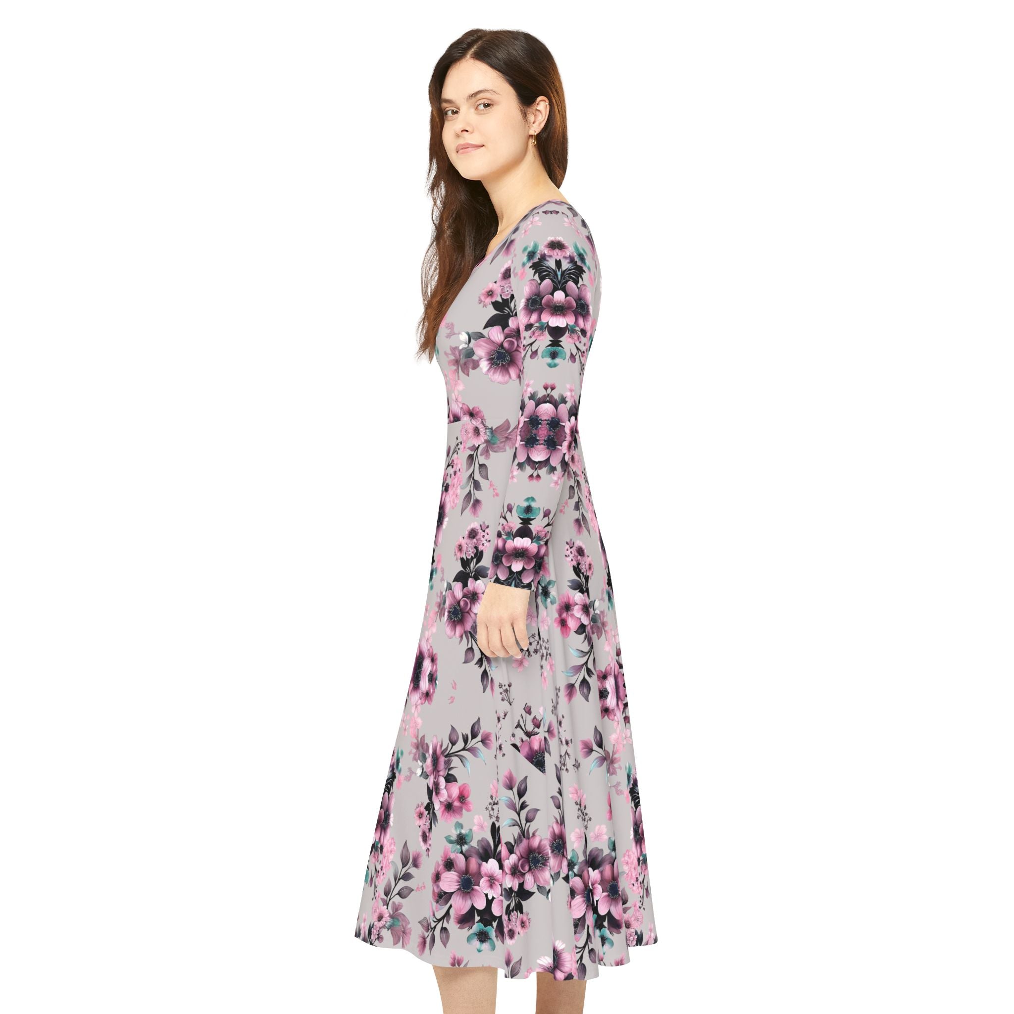 Copy of Floral Pink Kaleidoscope Long Sleeve luxury Dress