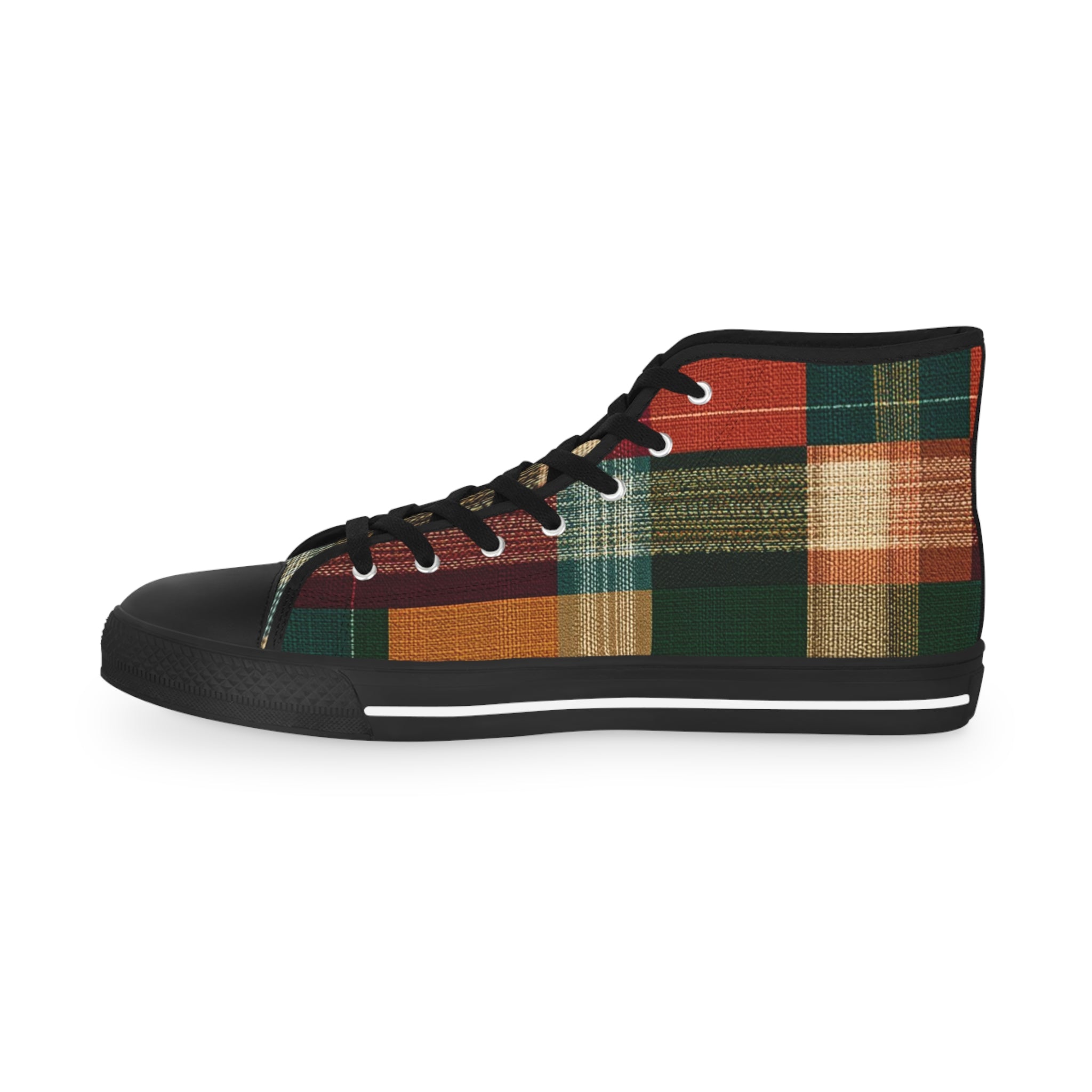 Plaid High-Top Sneakers — Rustic Autumn Check Men's Shoes