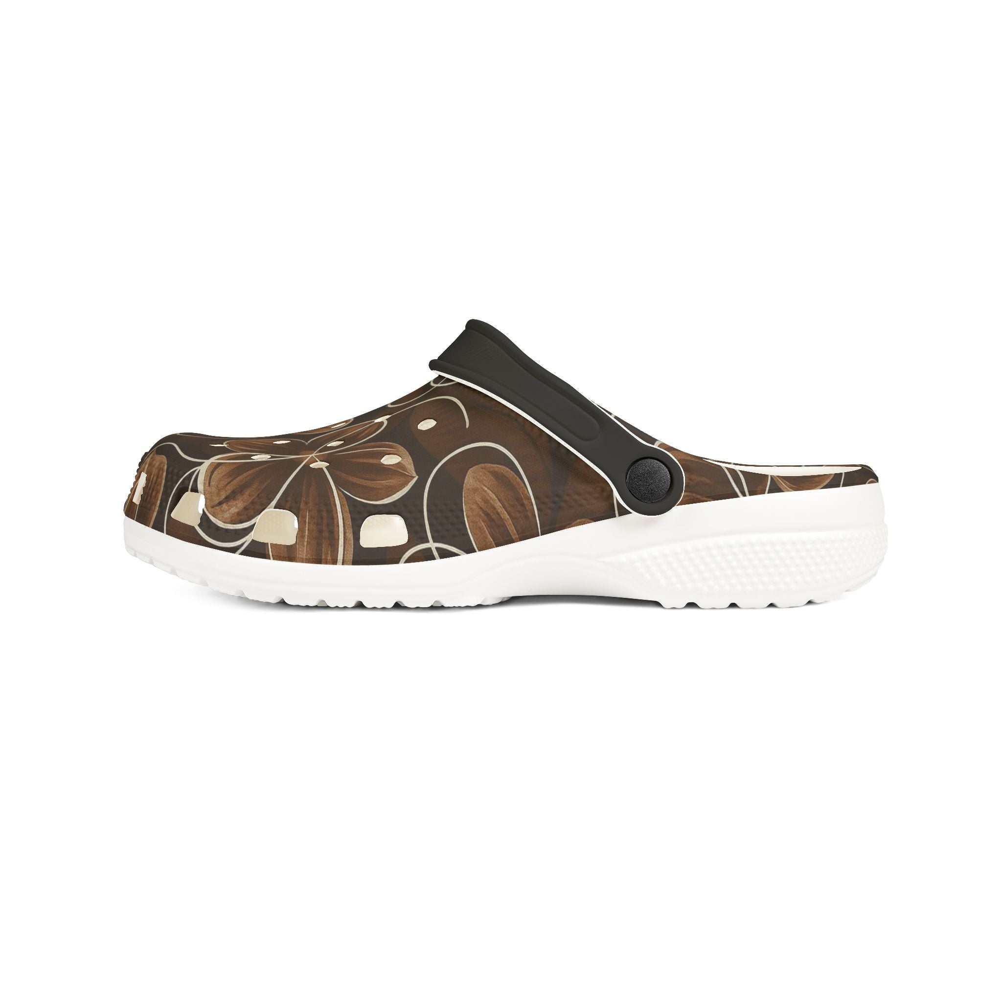 Brown Floral EVA Foam Clogs — Comfortable Garden Slip-On Shoes