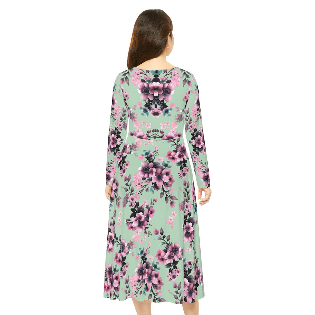 Floral Pink Kaleidoscope Long Sleeve luxury Dress