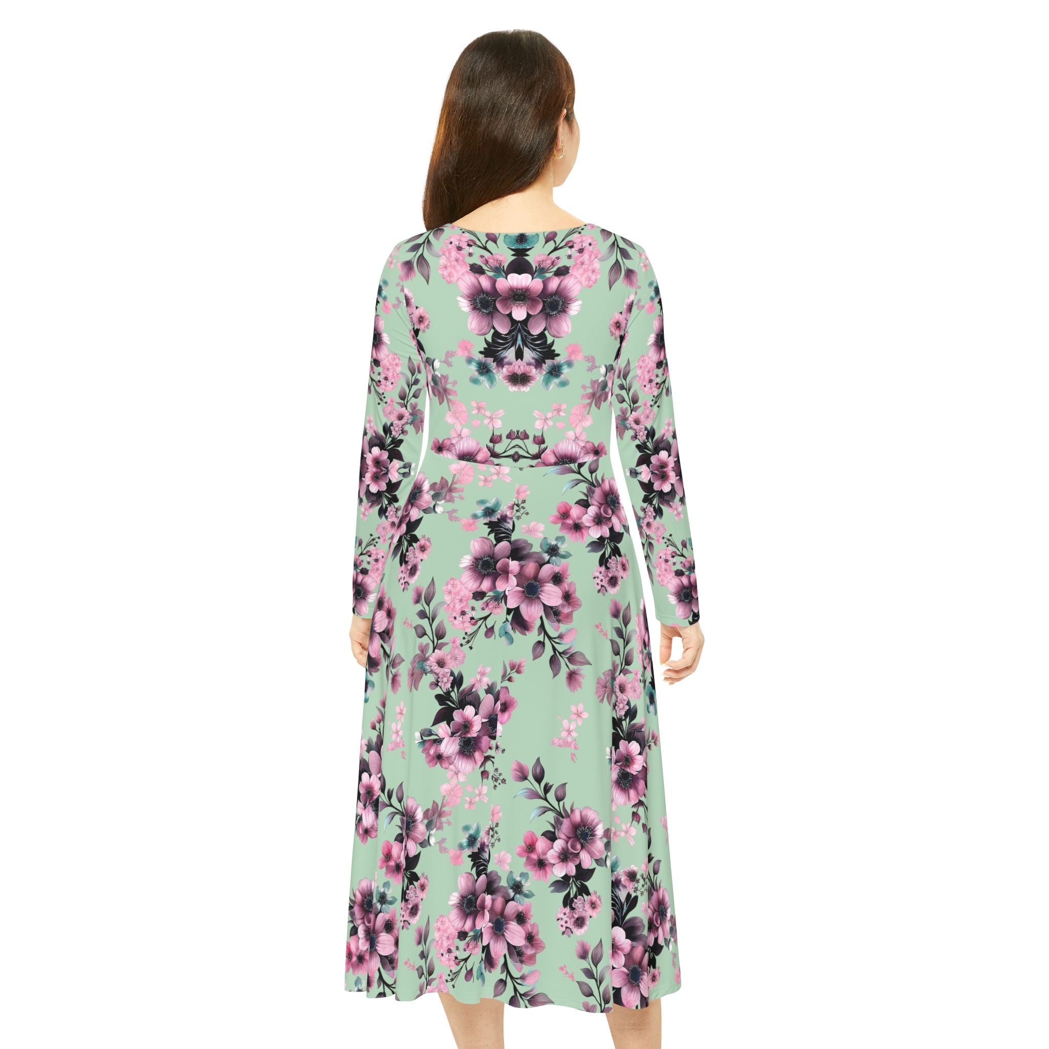 Floral Pink Kaleidoscope Long Sleeve luxury Dress