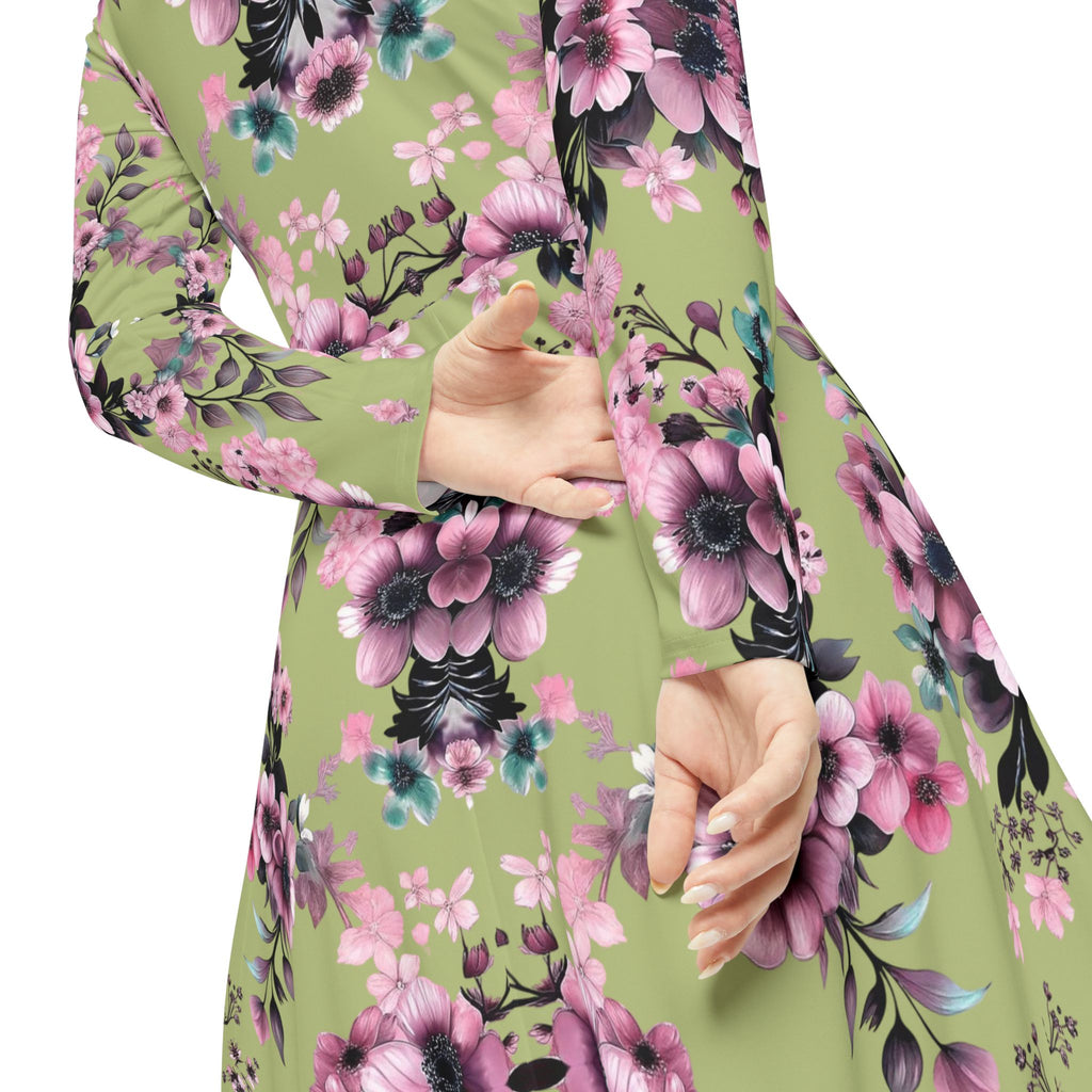 Copy of Copy of Floral Pink Kaleidoscope Long Sleeve luxury Dress