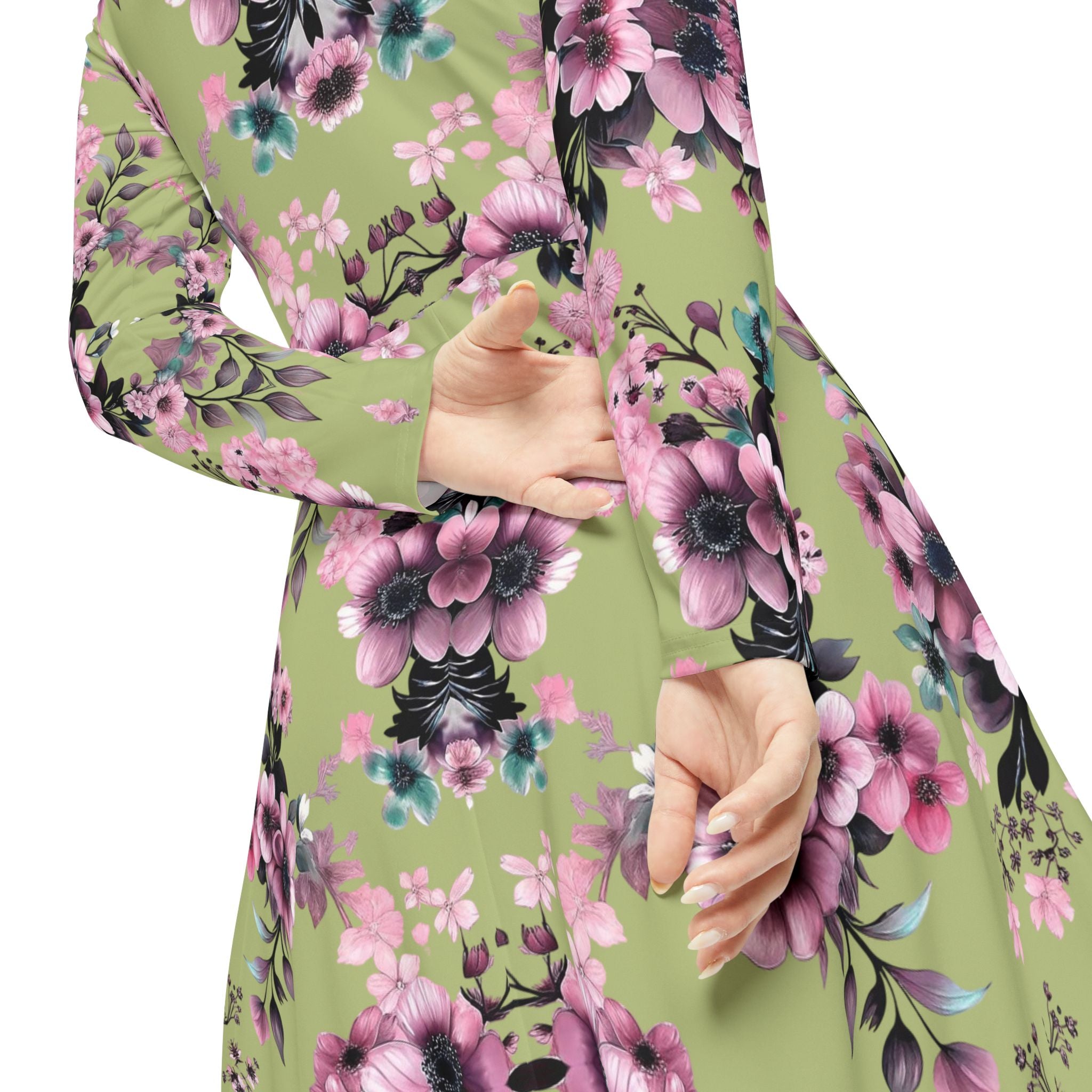 Copy of Copy of Floral Pink Kaleidoscope Long Sleeve luxury Dress