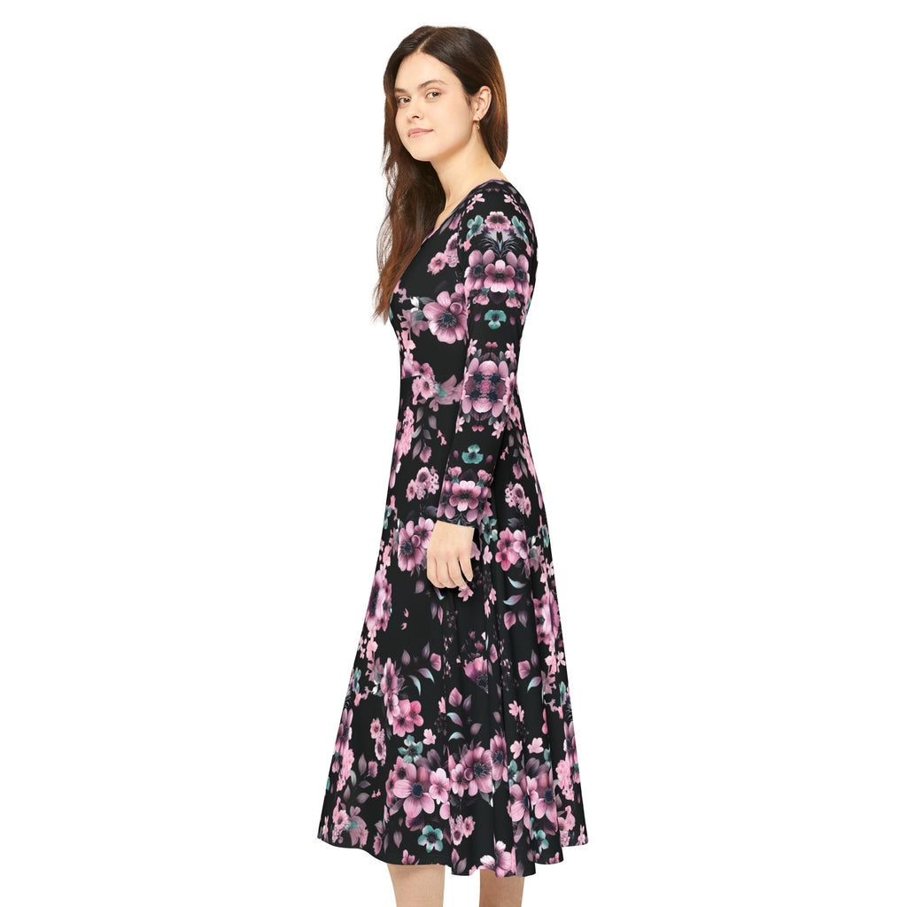 Copy of Copy of Copy of Floral Pink Kaleidoscope Long Sleeve luxury Dress